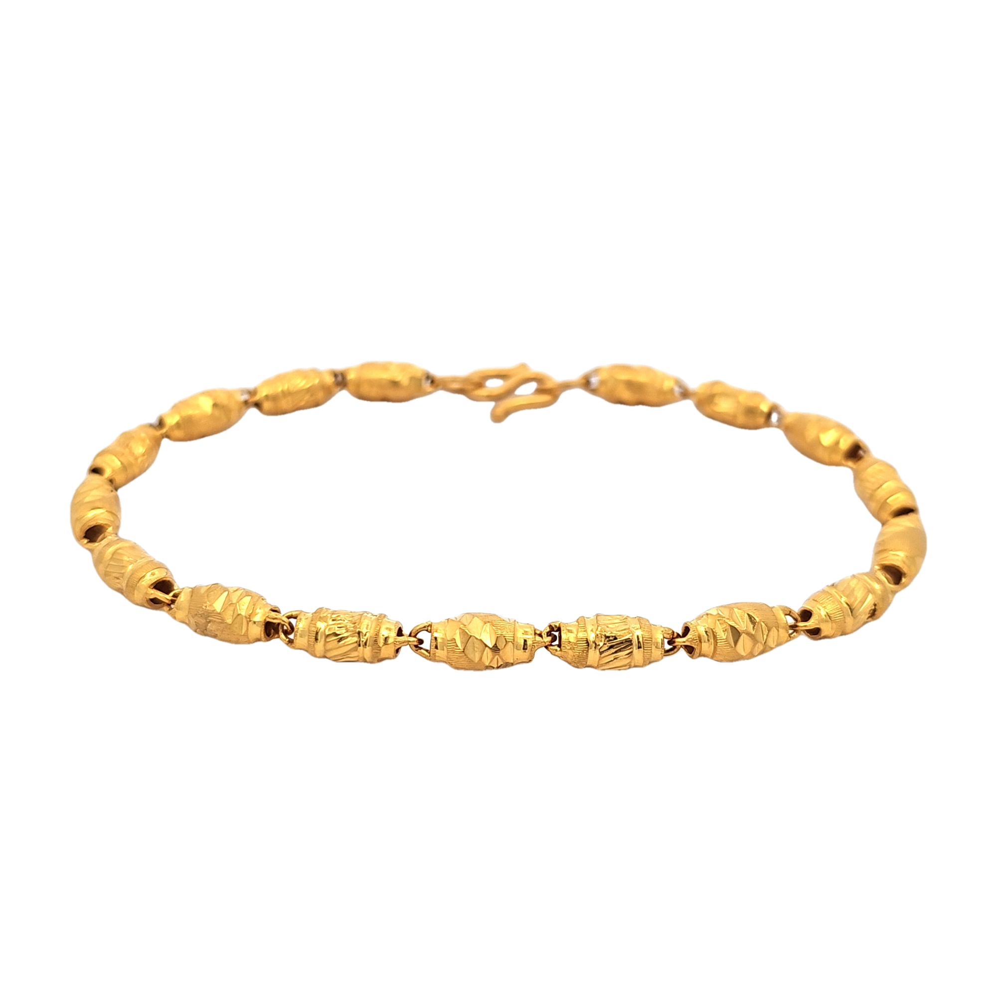 24K Yellow Gold Diamond Cut Barrel Link Bracelet 20002257 | Shin Brothers*