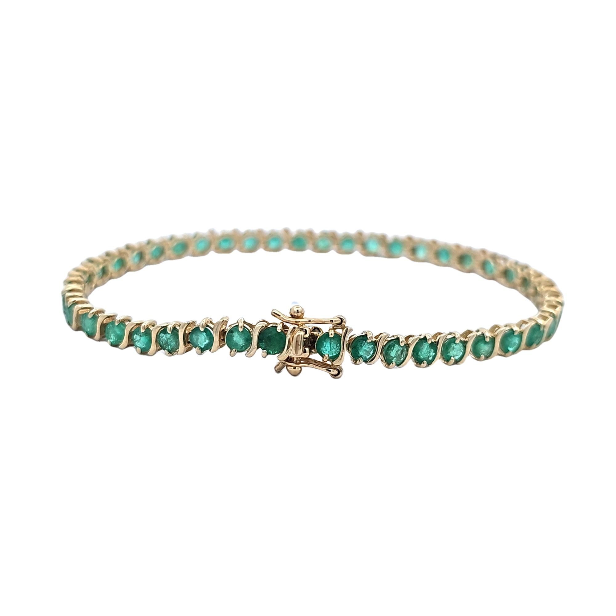 14K Yellow Gold Emerald Tennis Bracelet 22001007 | Shin Brothers** 14K Yellow Gold Emerald Tennis Bracelet 22001007 | Shin Brothers**