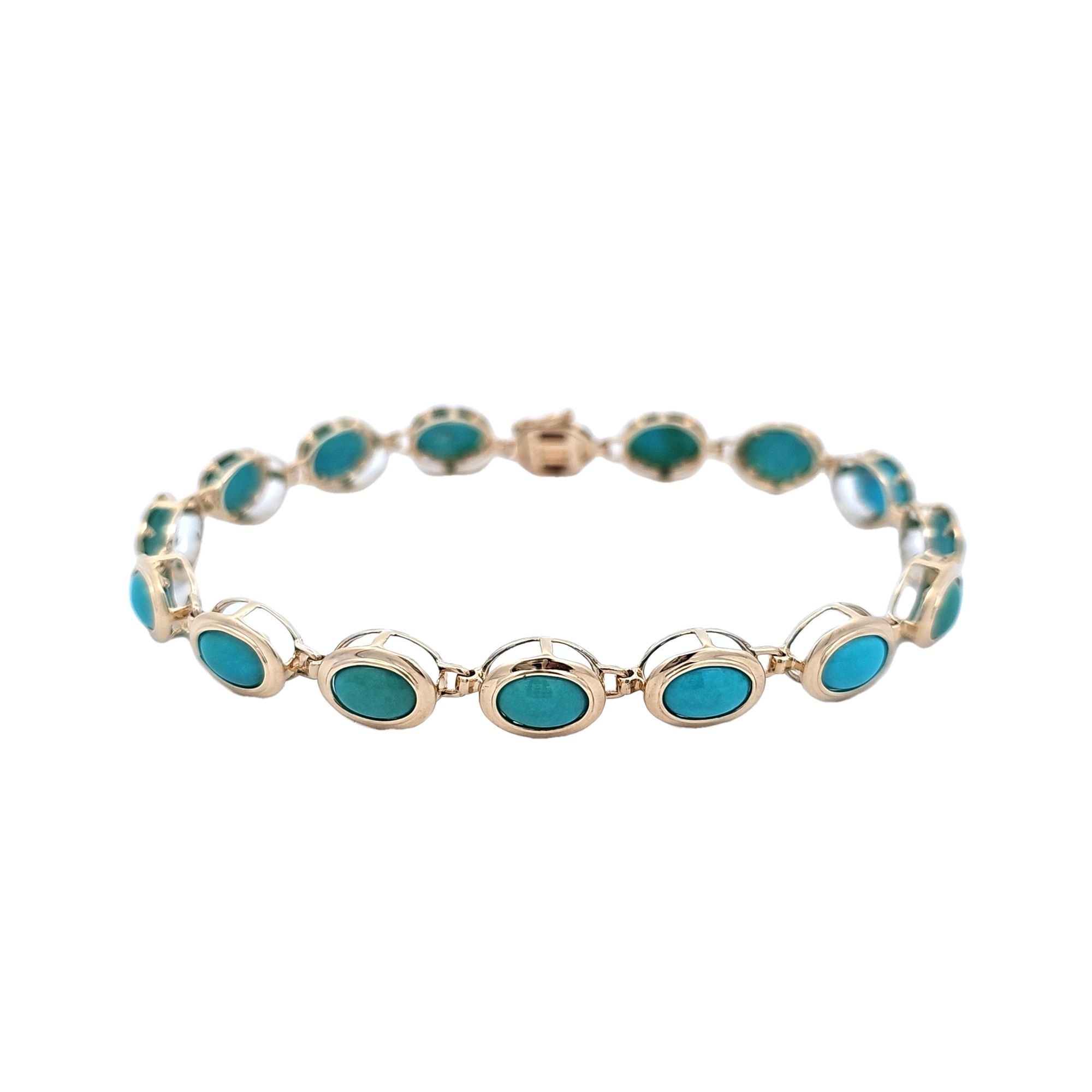14K Yellow Gold Turquoise Bracelet 22001008 | Shin Brothers** 14K Yellow Gold Turquoise Bracelet 22001008 | Shin Brothers**