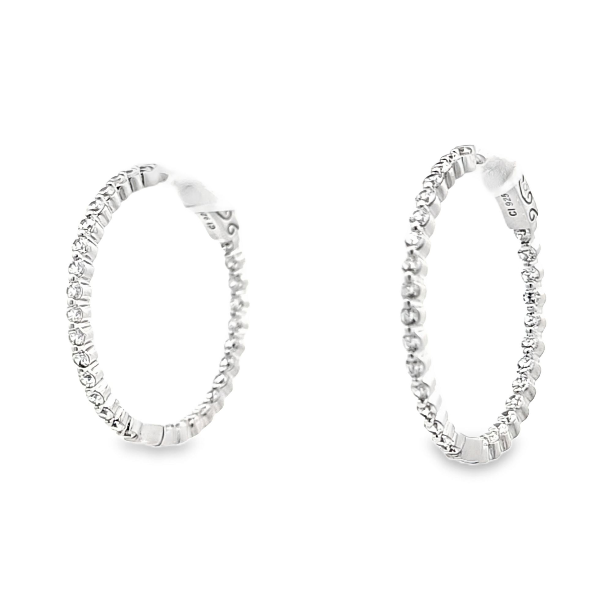 Sterling Silver CZ Inside and Outside Hoop Earrings 84011093 | Shin Brothers*