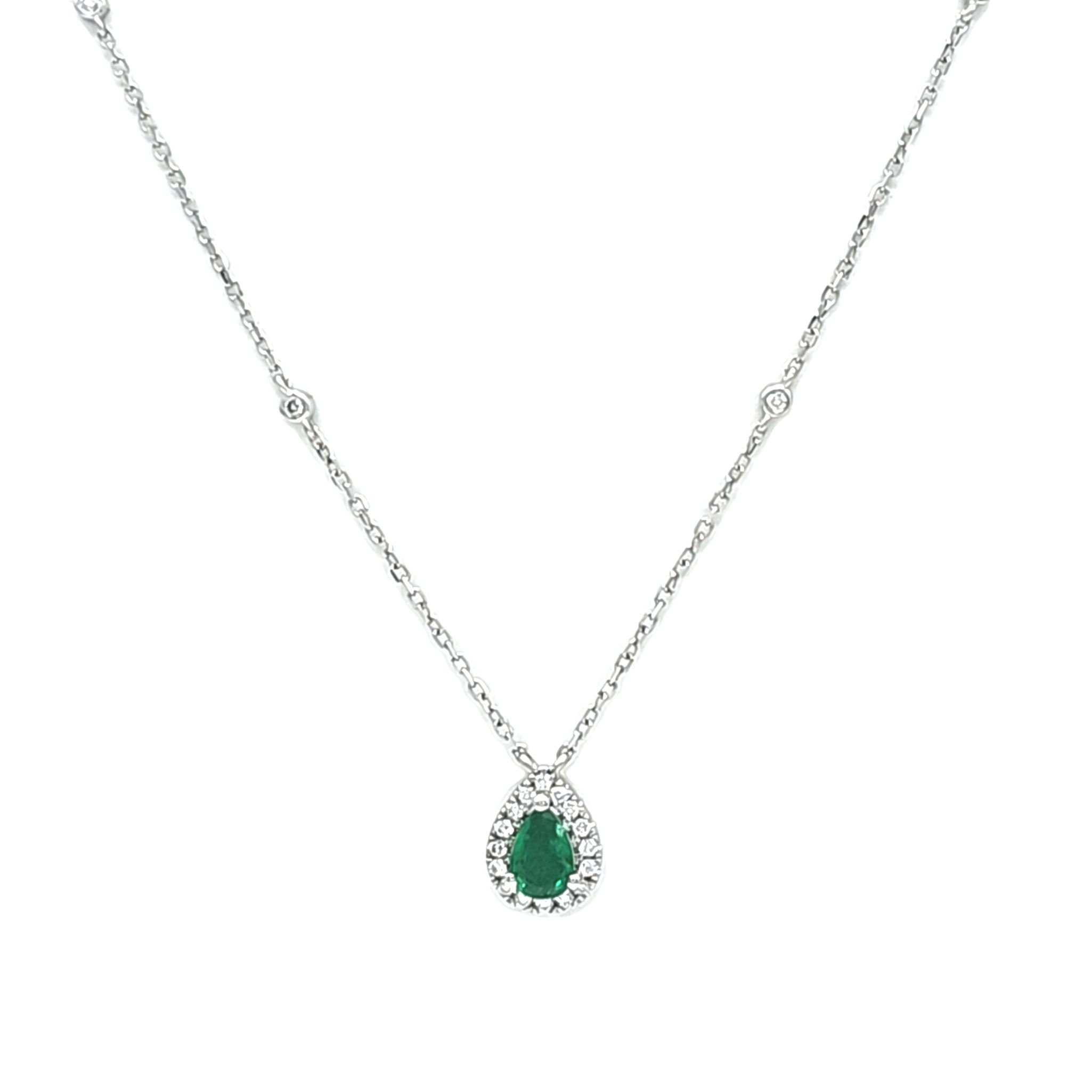 14K White Gold Diamond and Pear Shape Emerald Necklace 32000798 | Shin Brothers*