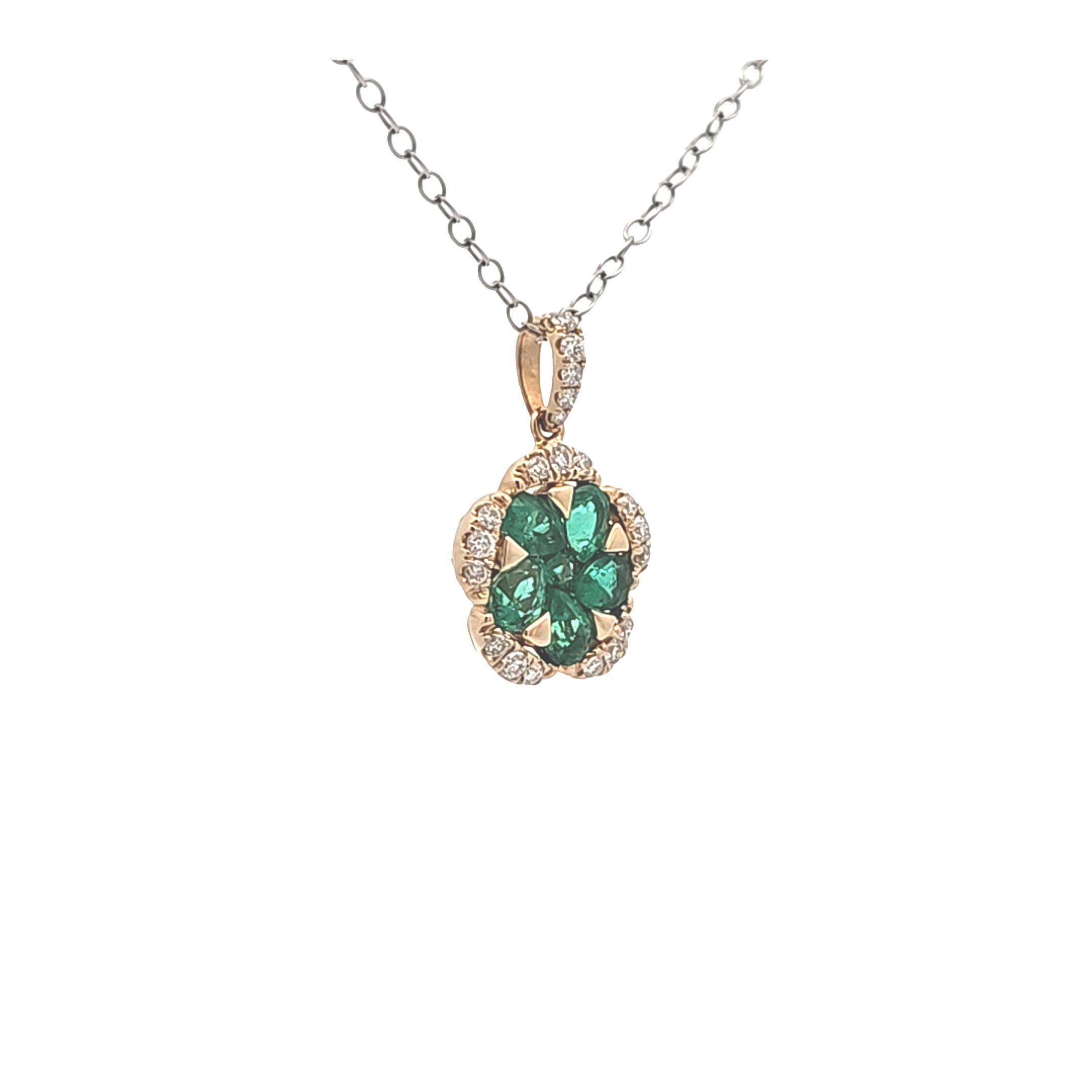 14K Yellow Gold Emerald Diamond Drop Pendant 52002434 | Shin Brothers* 14K Yellow Gold Emerald Diamond Drop Pendant 52002434 | Shin Brothers*