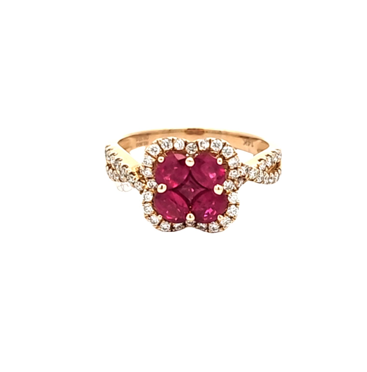 14K Yellow Gold Diamond Ruby Clover Ring 12003315 | Shin Brothers** 