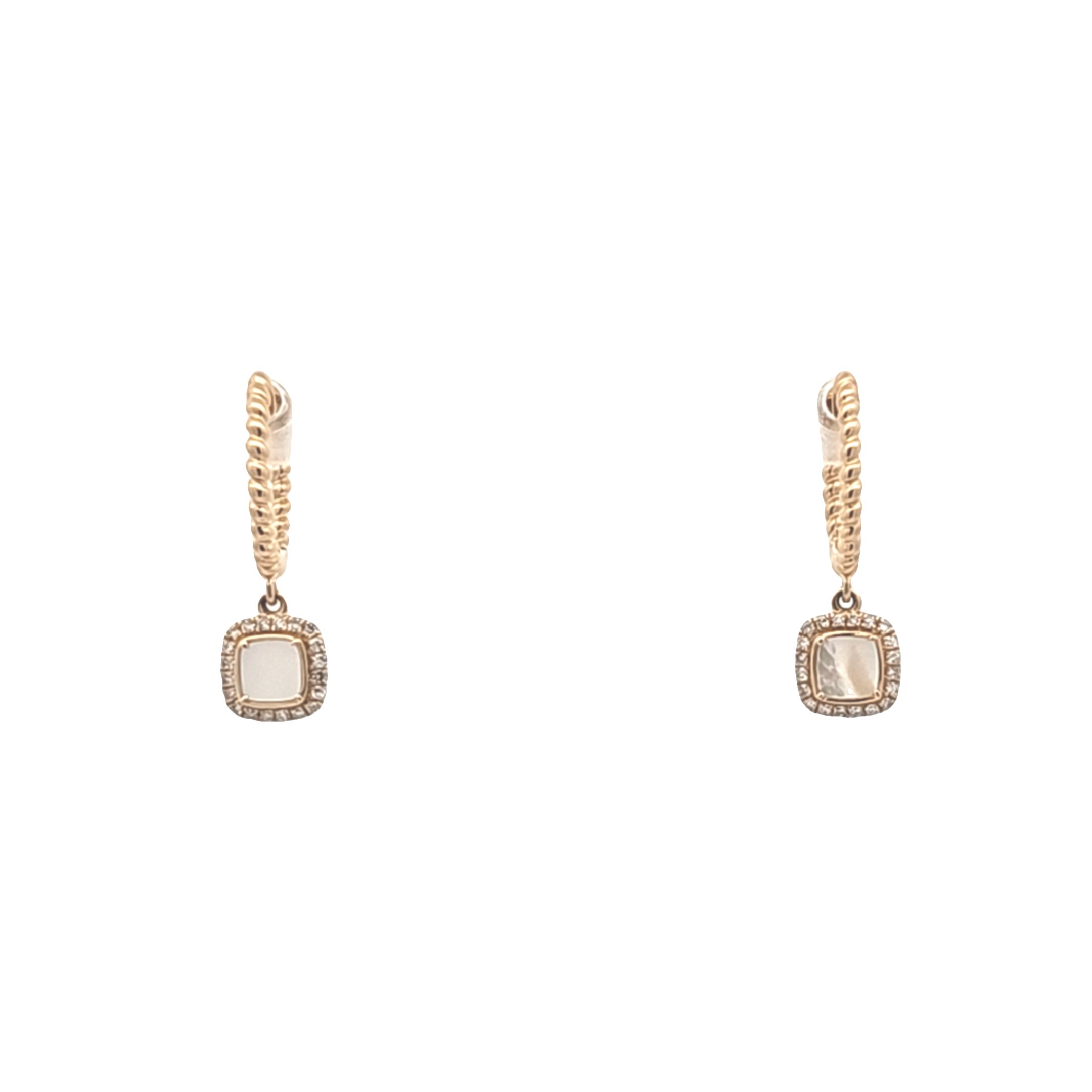 14K Yellow Gold Diamond Mother of Pearl Hanging Huggie Earrings | Shin Brothers Jewelers Inc.