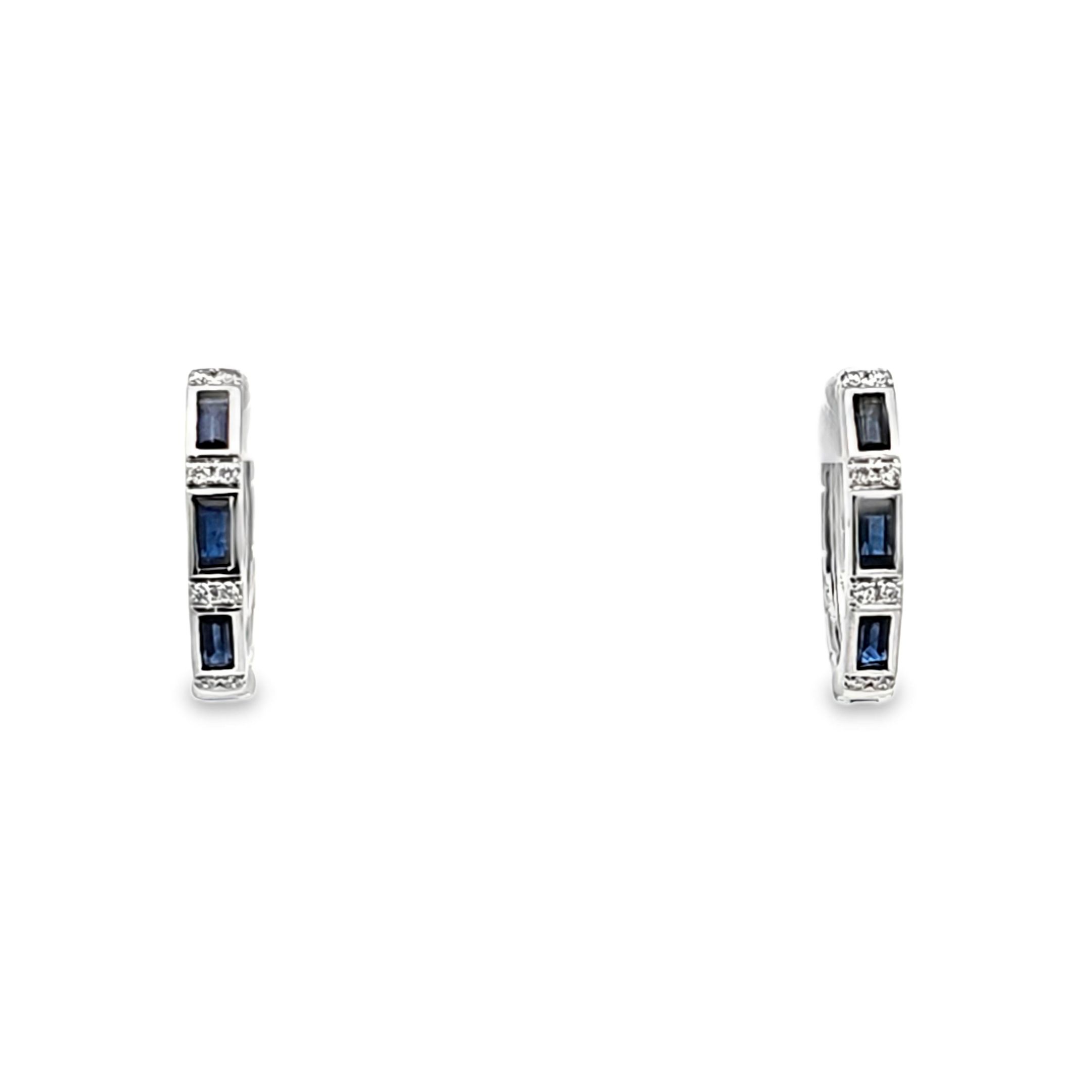 14K White Gold Diamond and Sapphire Huggie Earrings | Shin Brothers Jewelers Inc.