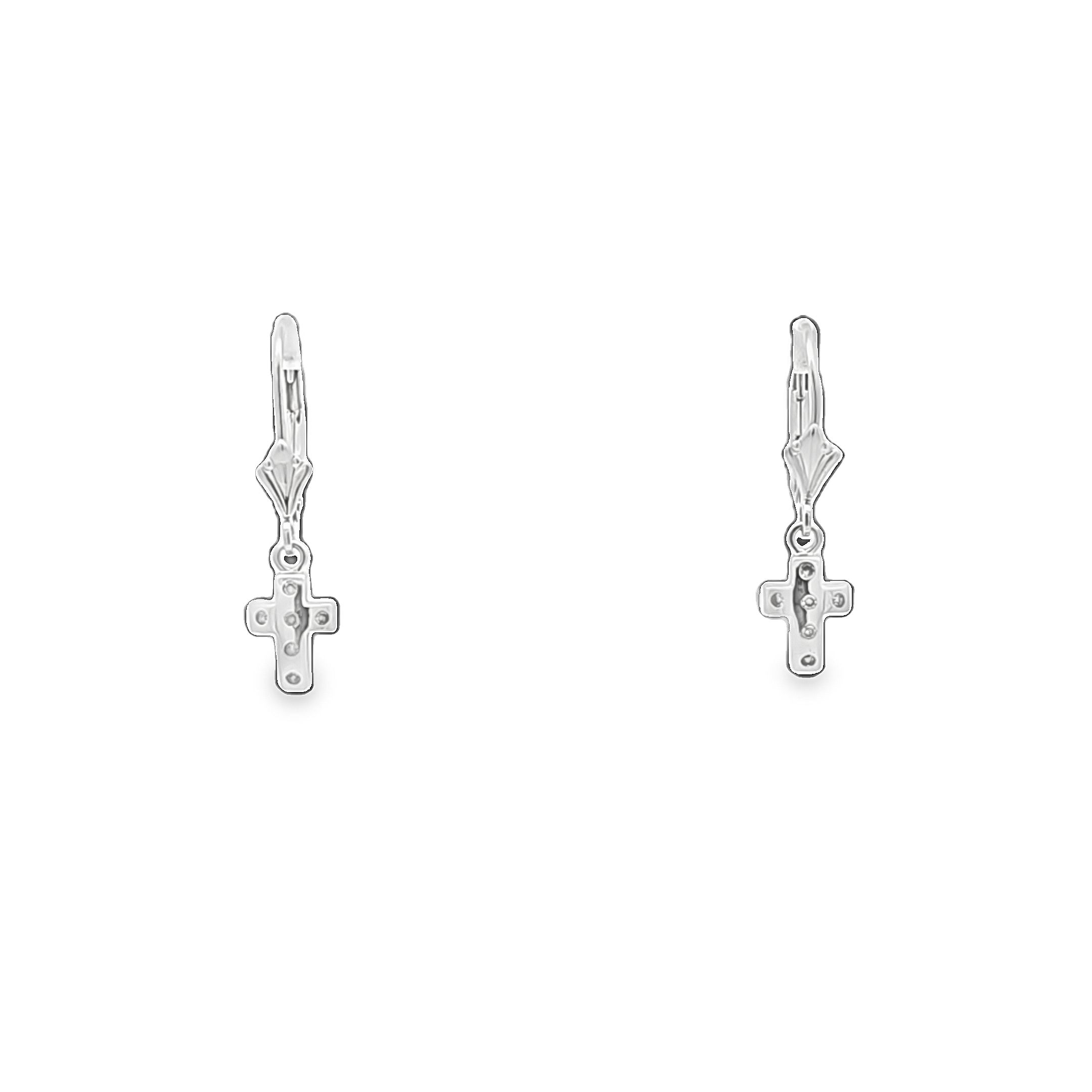 14K White Gold Hanging Cross Lever Back Earrings 40003400 | Shin Brothers**