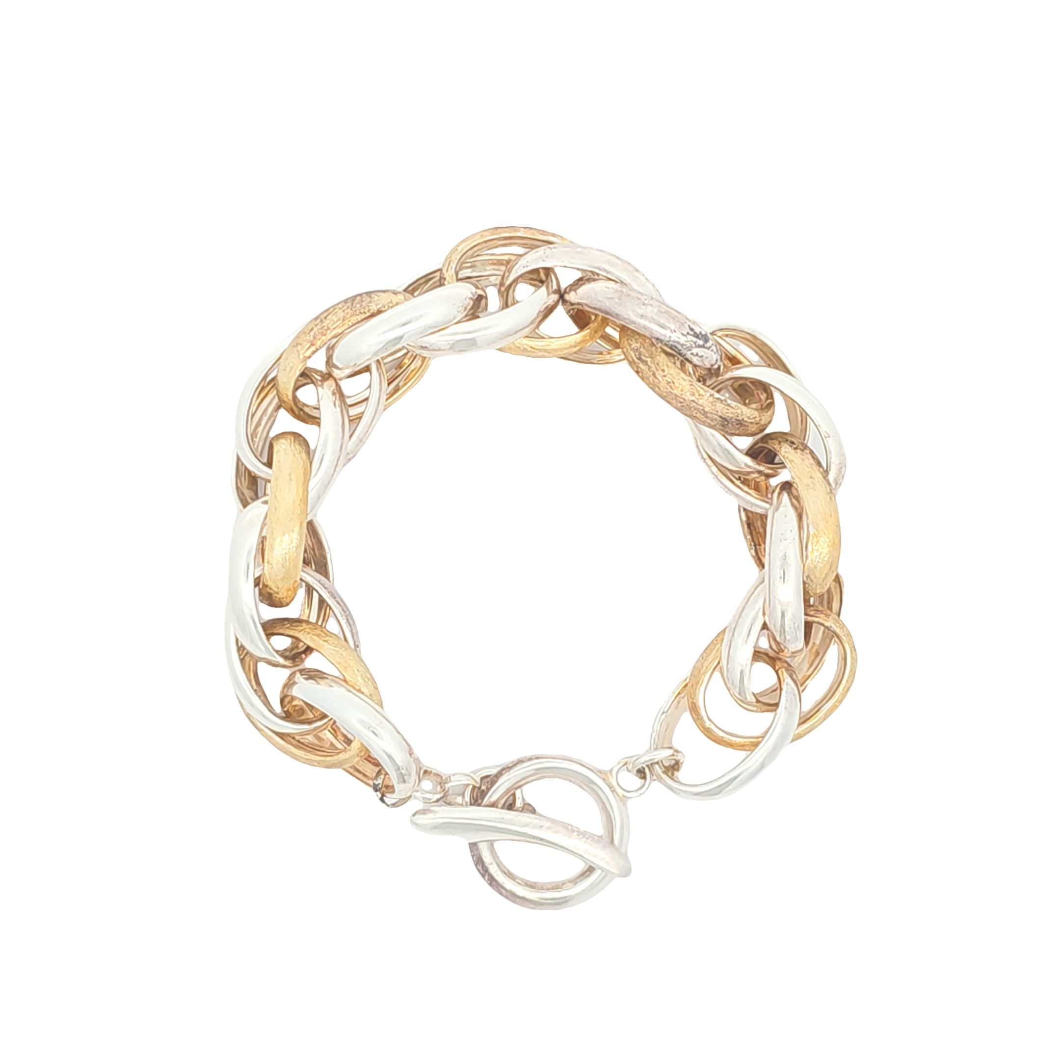 Silver Gold Plated Pave Link Chain Bracelet 82011102 | Shin Brothers** Silver Gold Plated Pave Link Chain Bracelet 82011102 | Shin Brothers**