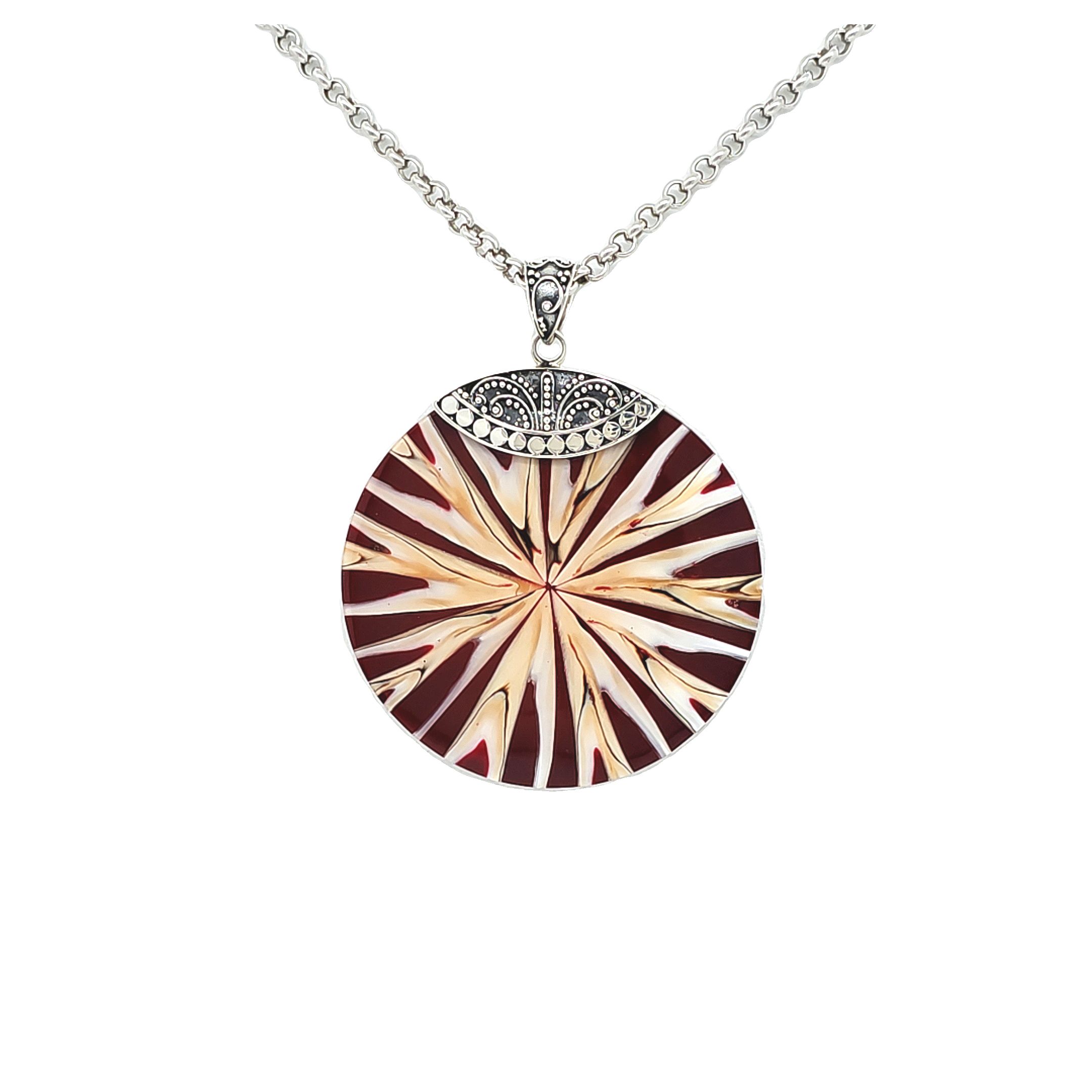 Silver Large Multicolor Round Circle Necklace 83011644 | Shin Brothers**