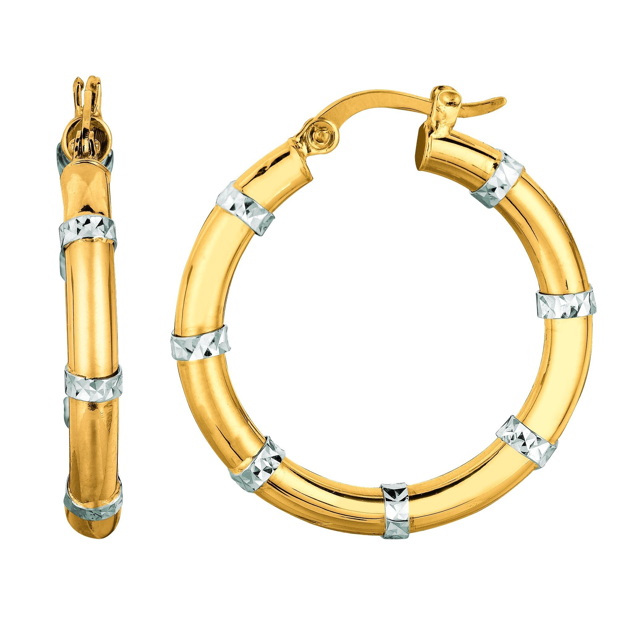14K Gold Diamond Cut Station Hoop Earring ** 14K Gold Diamond Cut Station Hoop Earring **