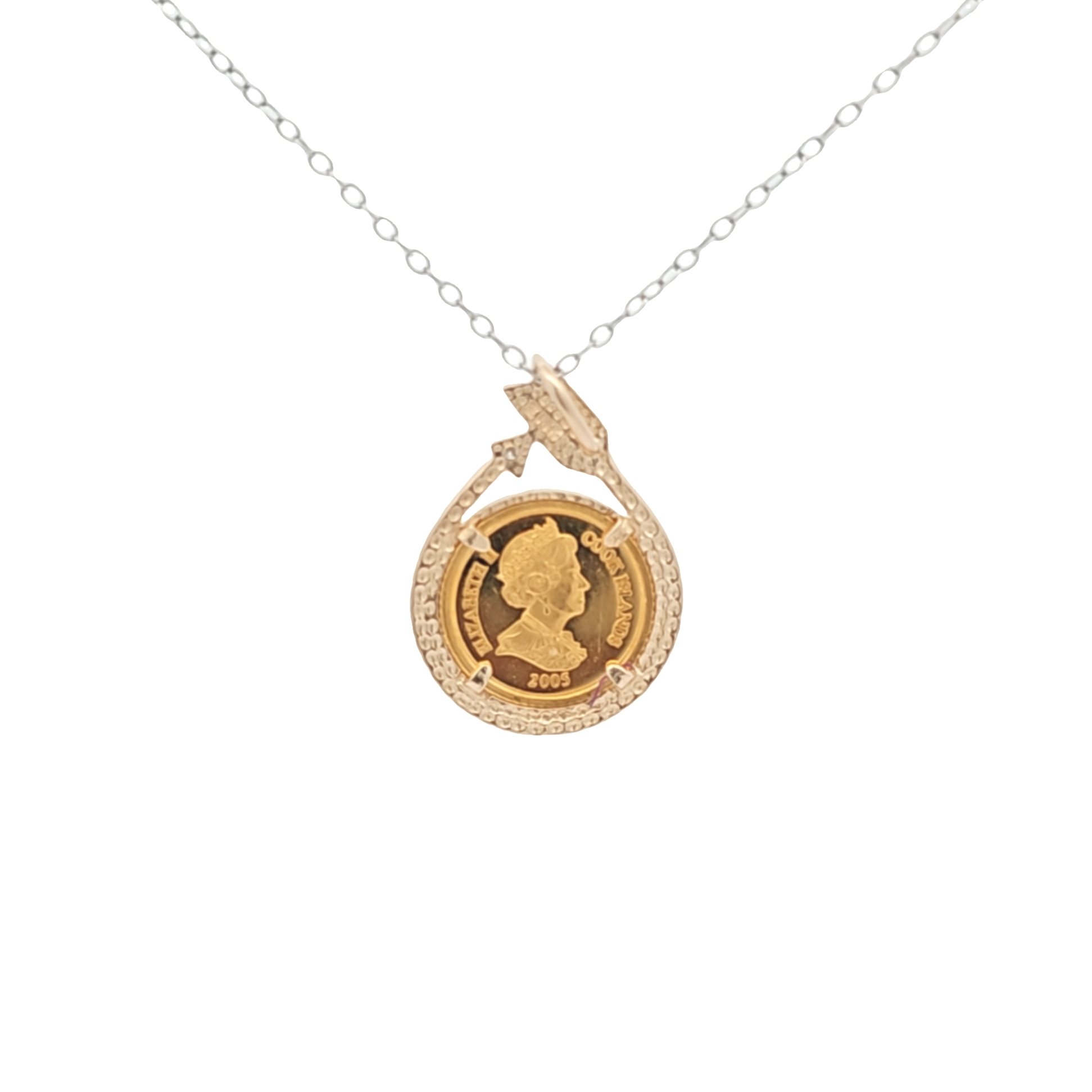 One Dollar Elizabeth II Cook Island Raphael Guardian Angel 1/20 oz Coin in 14K Gold Coin Holder 51002277 | Shin Brothers*