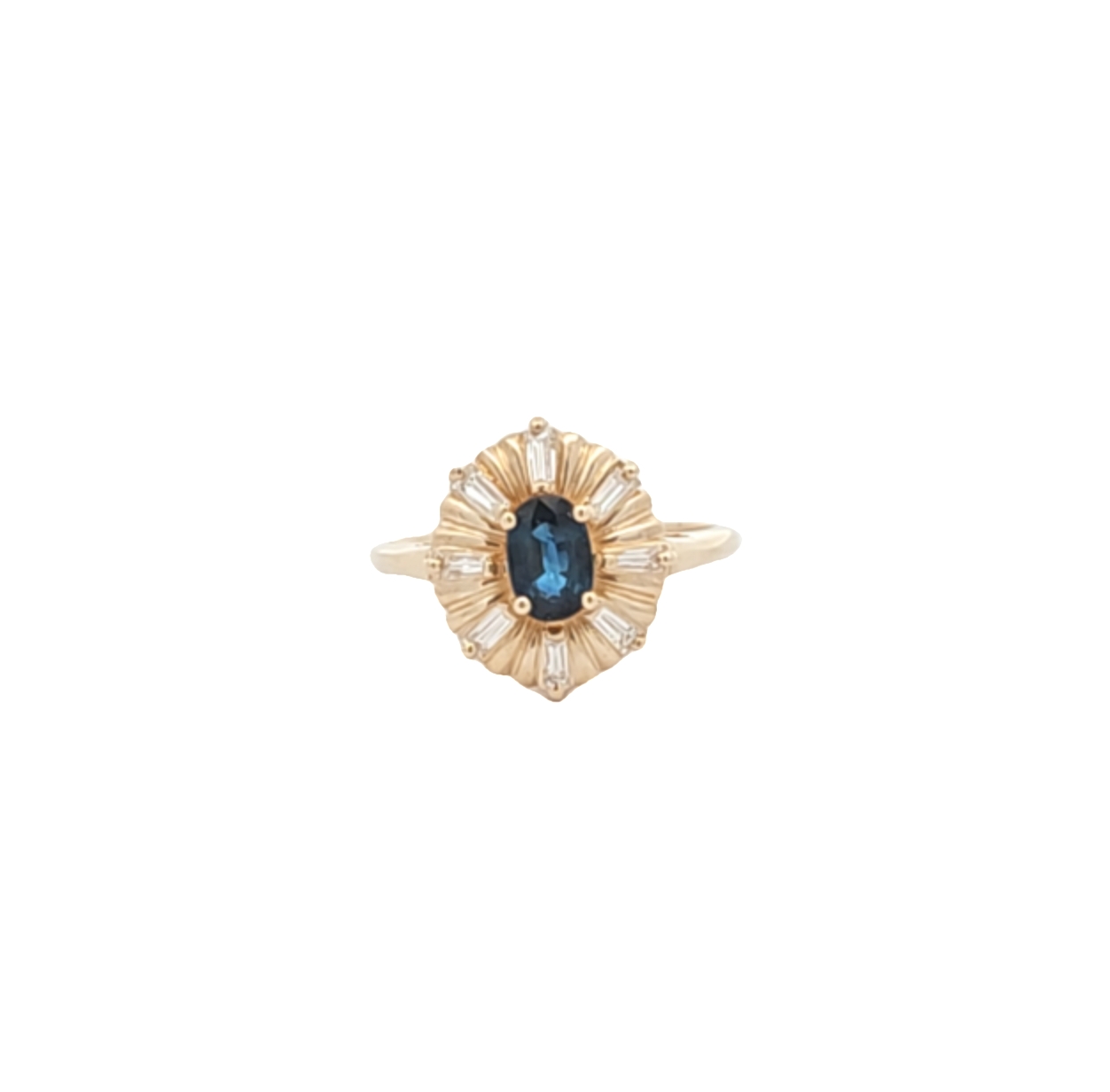 14K Yellow Gold Sapphire Diamond Oval Ring 12003325 | Shin Brothers* 14K Yellow Gold Sapphire Diamond Oval Ring 12003325 | Shin Brothers*