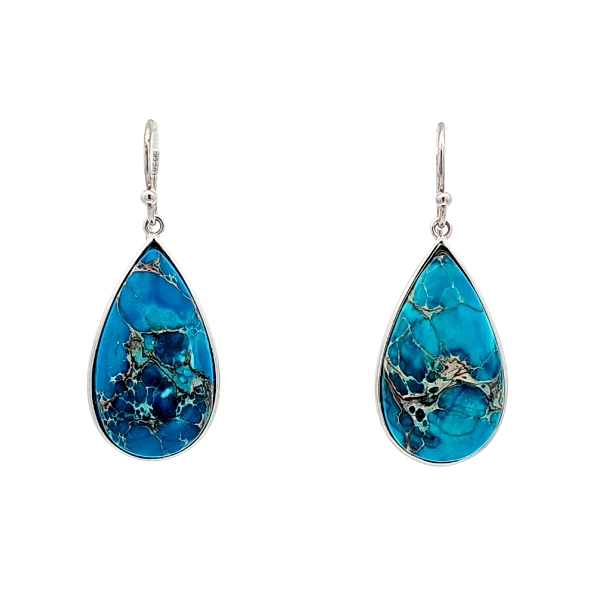Sterling Silver Blue Stone Teardrop Wire Earrings | Shin Brothers Jewelers Inc.