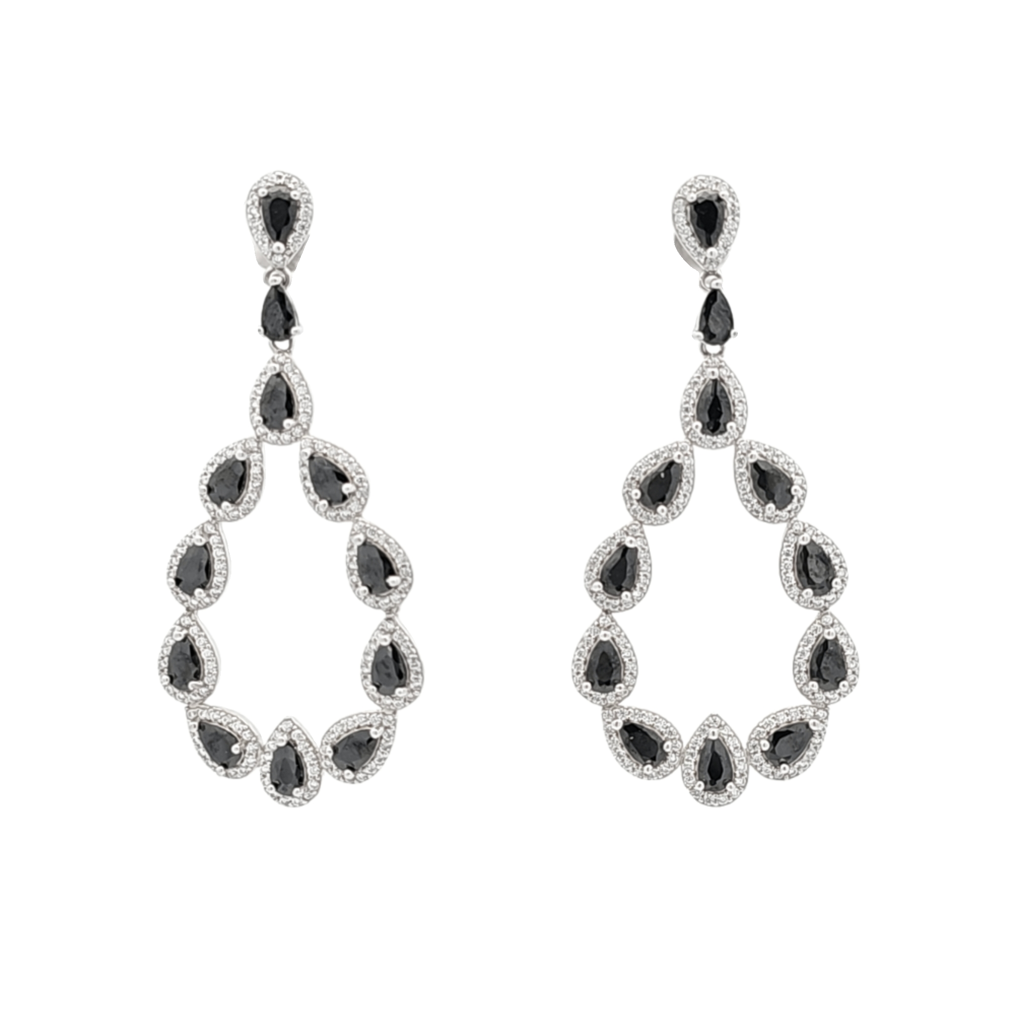 Sterling Silver Cubic Zirconia and Teardrop Onyx Push Back Earrings | Shin Brothers Jewelers Inc.