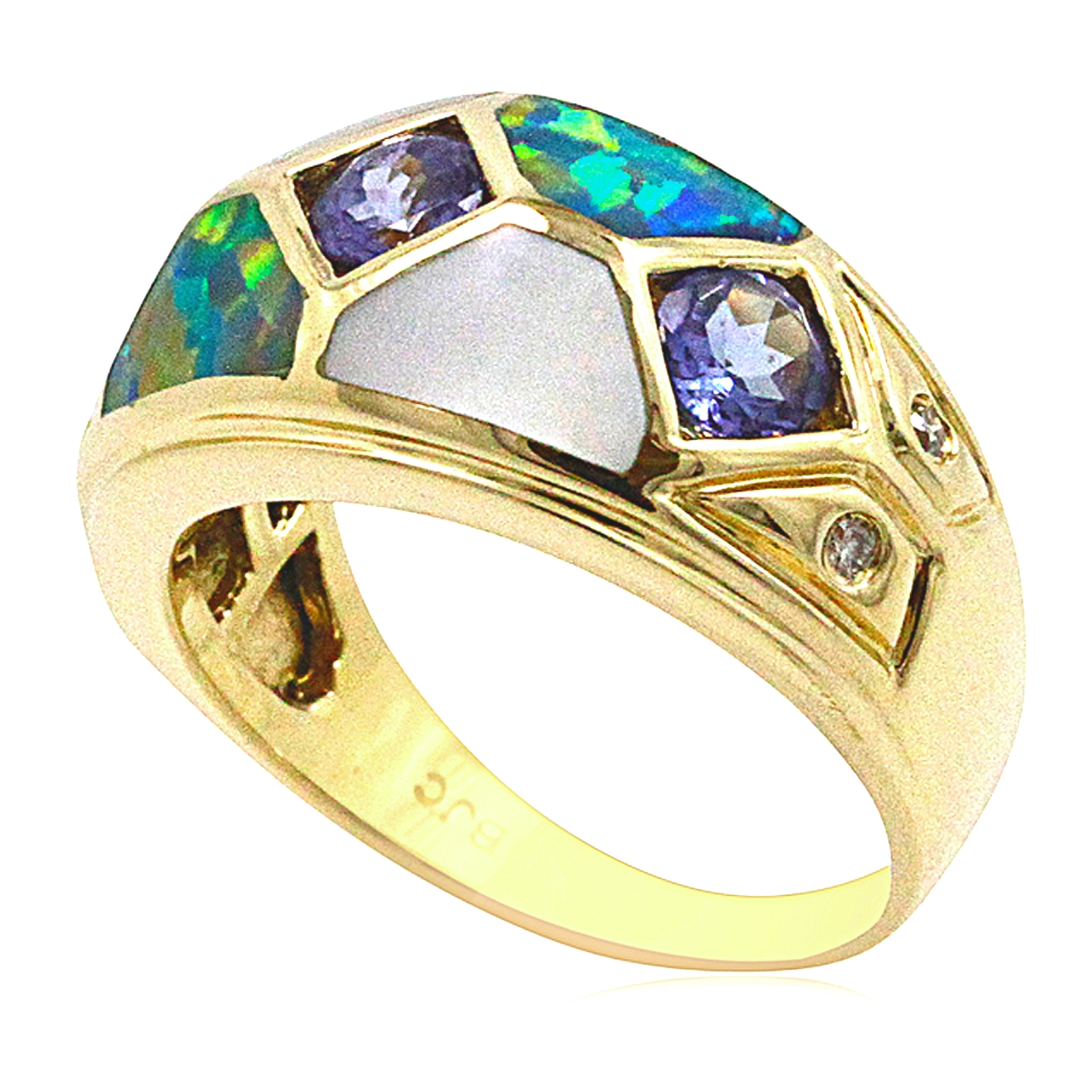 14K Yellow Gold  Diamond Opal Mother Of Pearl Tanzanite Ring 12002747 By Shin Brothers Jewelers *