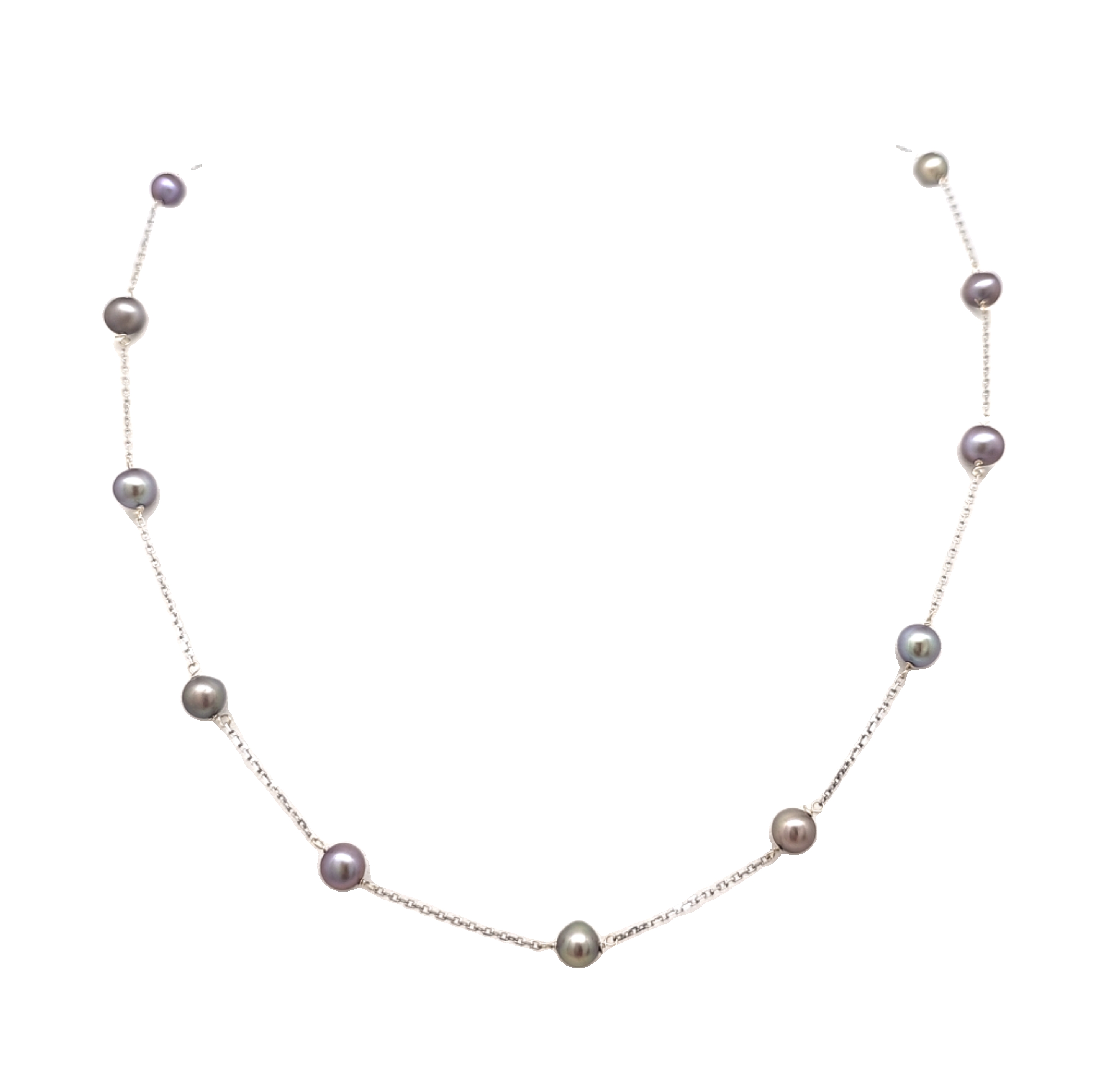  14K White  Gold Gray Pearl Station Necklace 32000811 | Shin Brothers * 