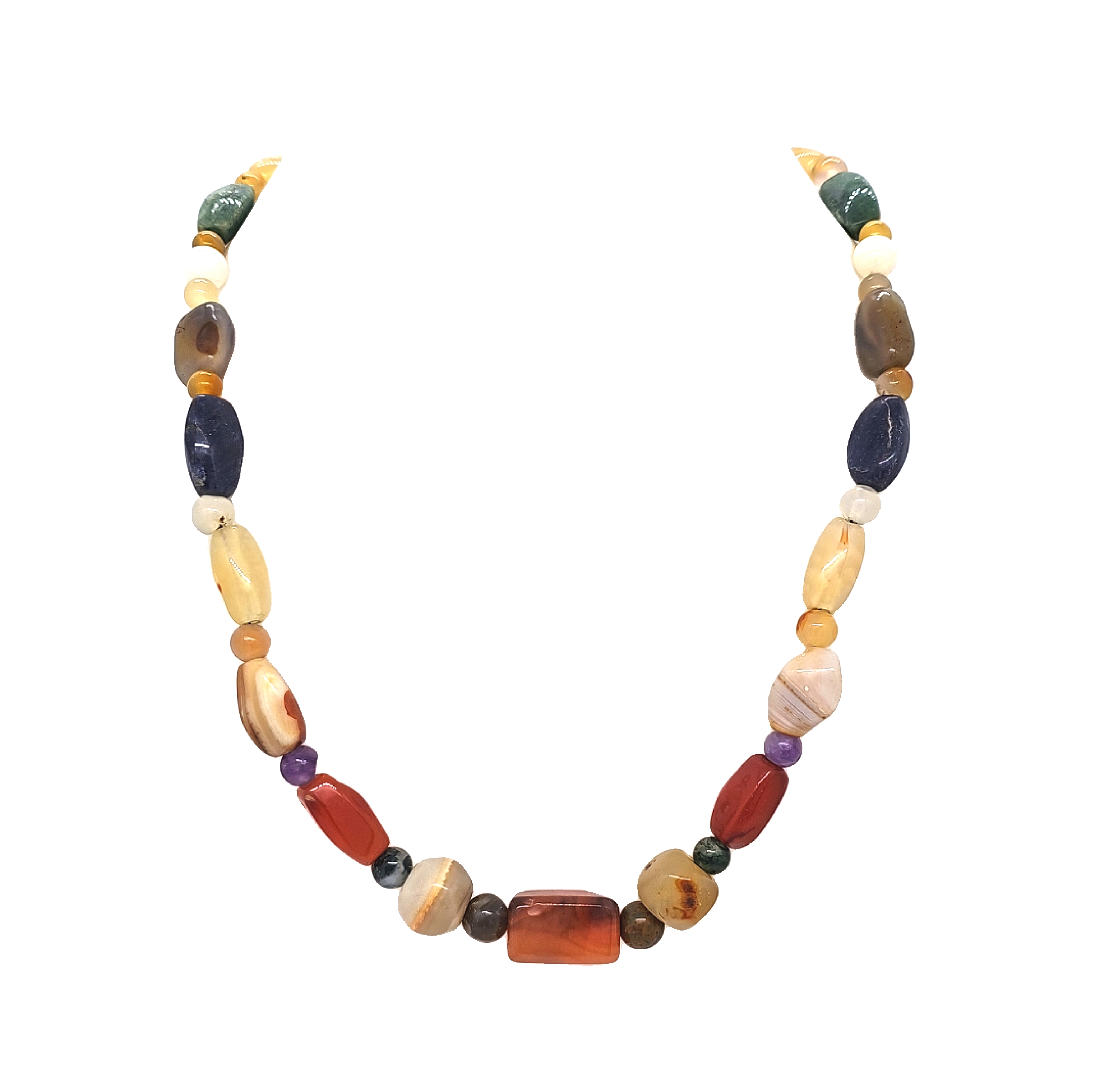 14K Yellow Gold 26" Multicolor Agate Bead Necklace | Shin Brothers Jewelers Inc.