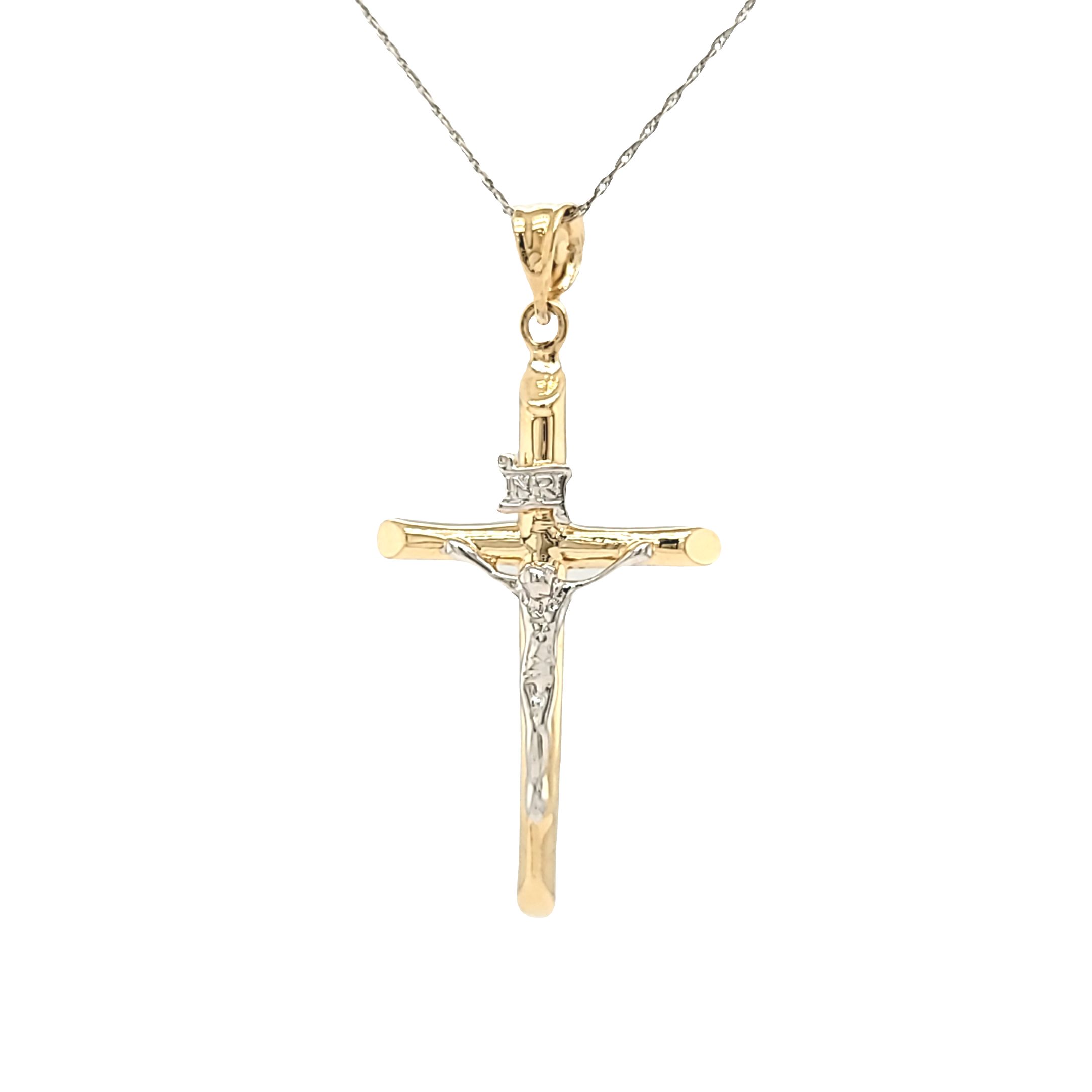 14K Two Tone Gold Crucifix Charm | Shin Brothers Jewelers Inc.