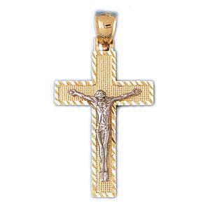 14k Two Tone Gold Crucifix Charm | Shin Brothers Jewelers Inc.