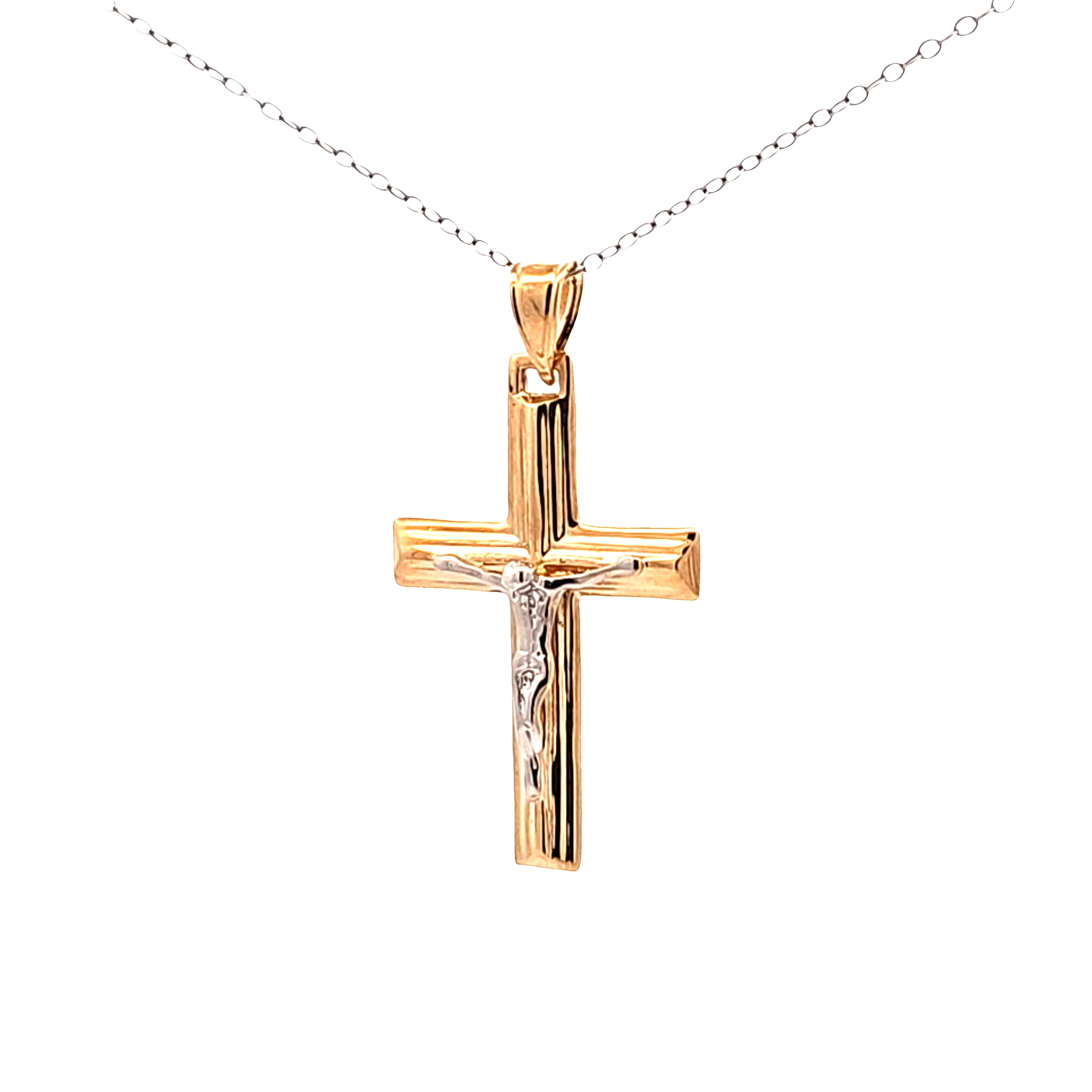 14K Two Tone Gold Cross Charm | Shin Brothers Jewelers Inc.
