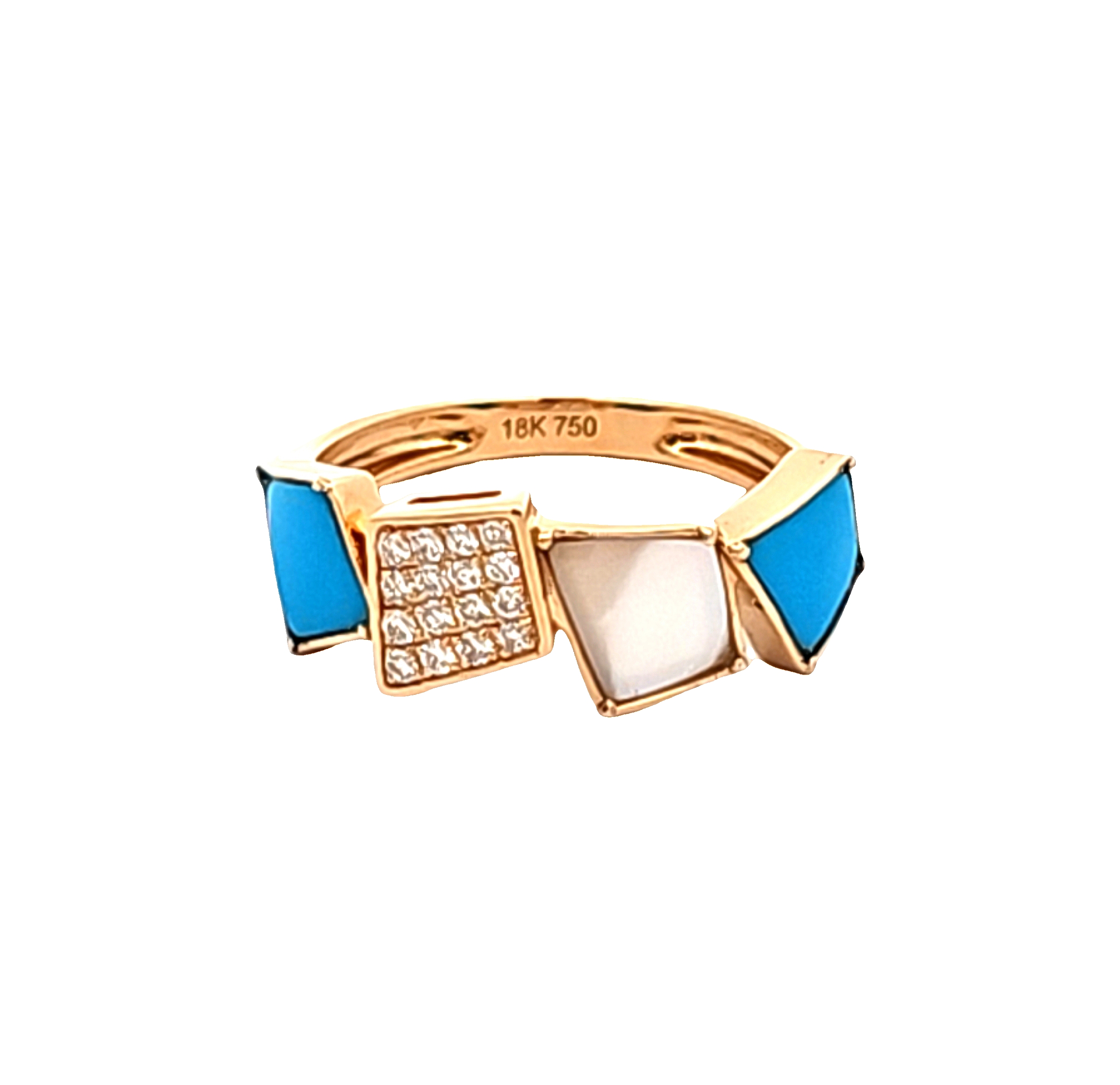 18K Yellow Gold Diamond, Turquoise, & Mother of Pearl Ring | Shin Brothers Jewelers Inc.