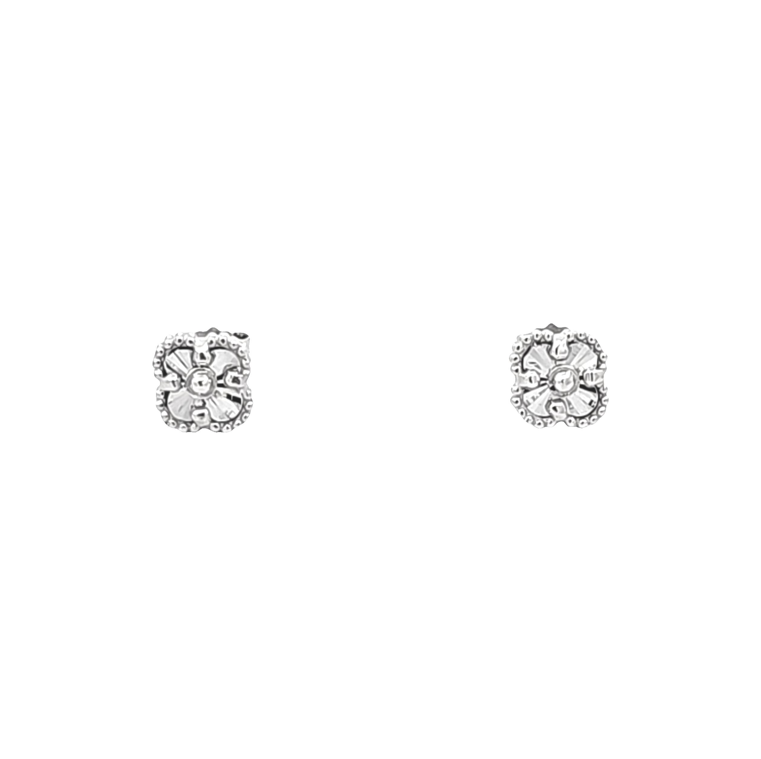 14K White Gold Diamond-Cut Clover Stud Earrings | Shin Brothers Jewelers Inc.