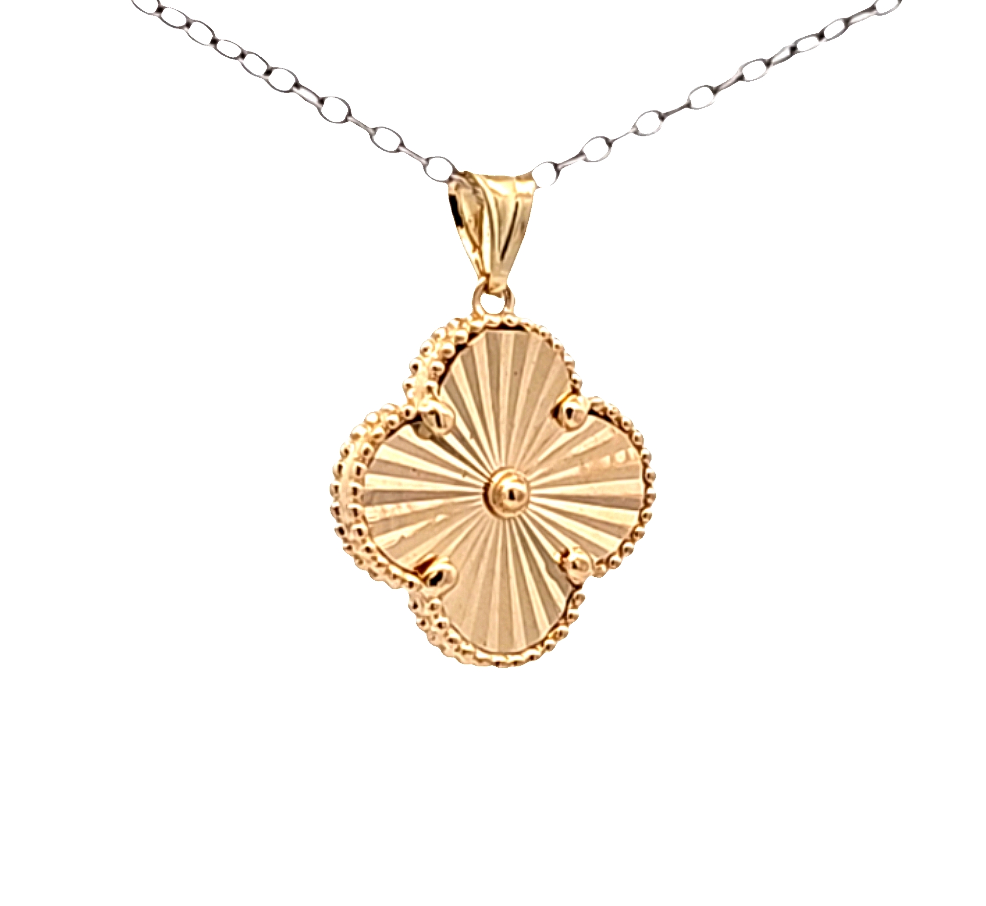 14K Yellow Gold Diamond Cut Clover Charm | Shin Brothers Jewelers Inc.