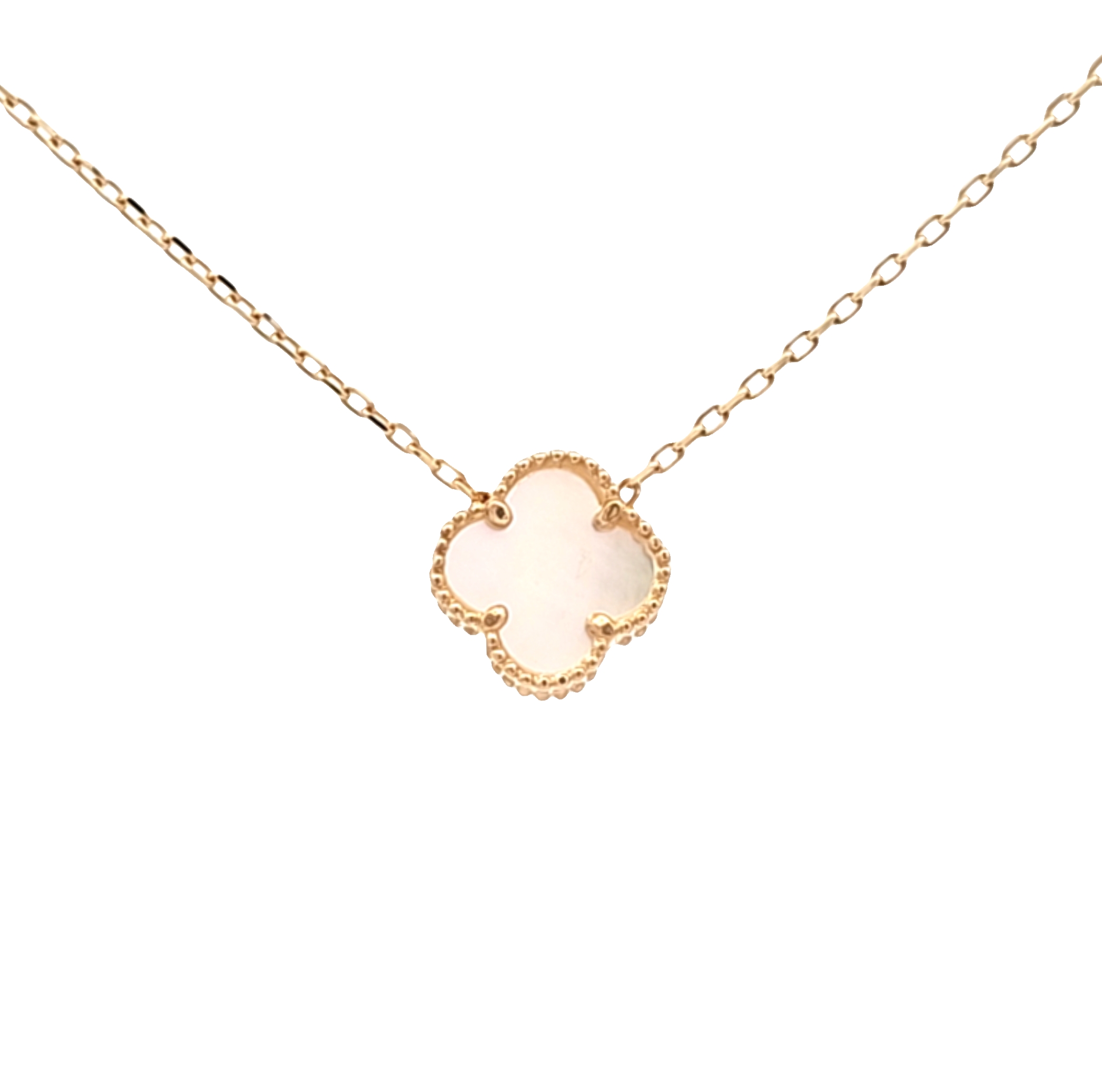 14K Yellow Gold Mother of Pearl Clover Necklace | Shin Brothers Jewelers Inc.