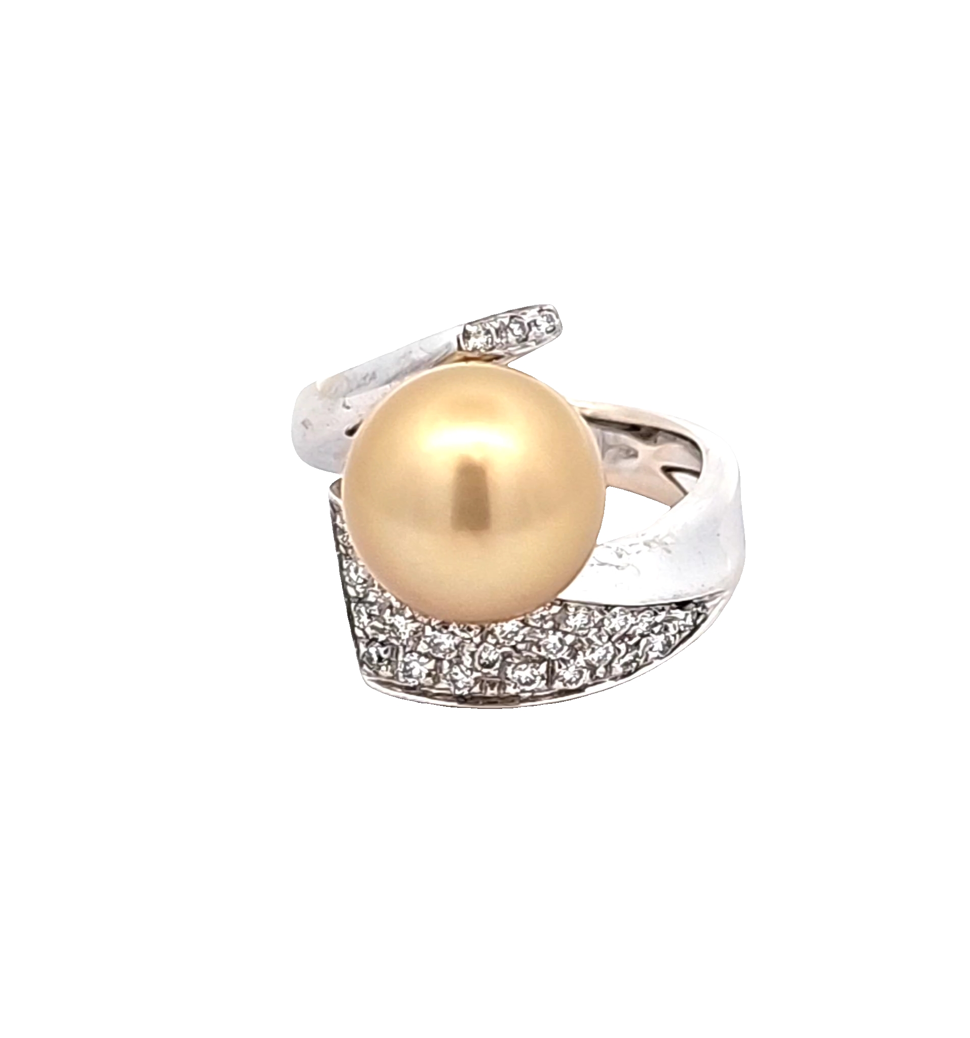  18K White Gold Pearl Ring w/Diamonds 12003349 | Shin Brothers**