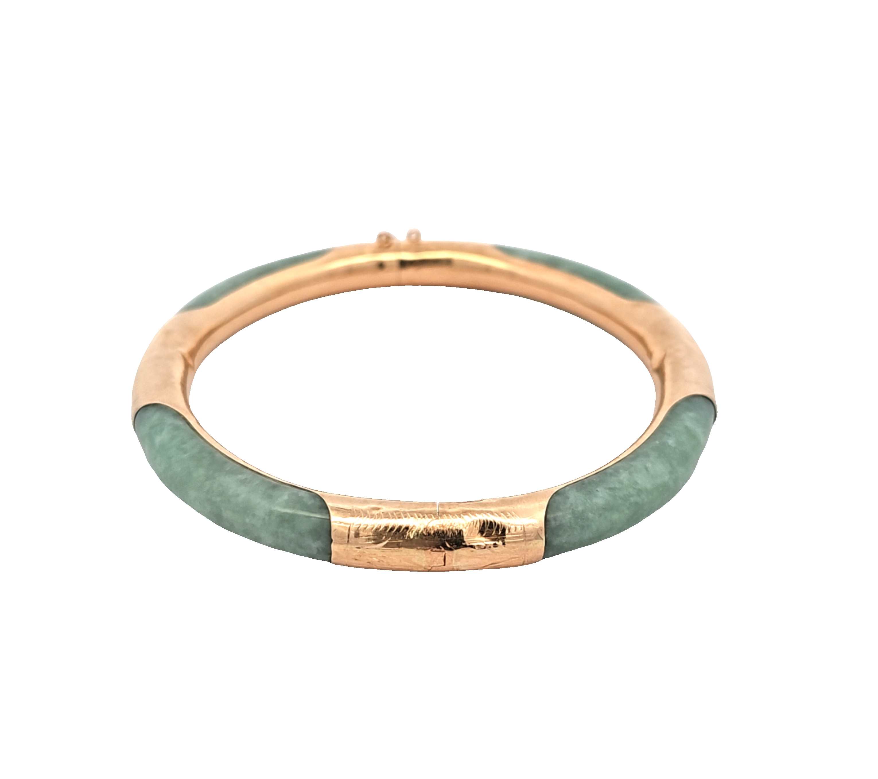 14K Yellow Gold 7" Green Jade Bangle | Shin Brothers