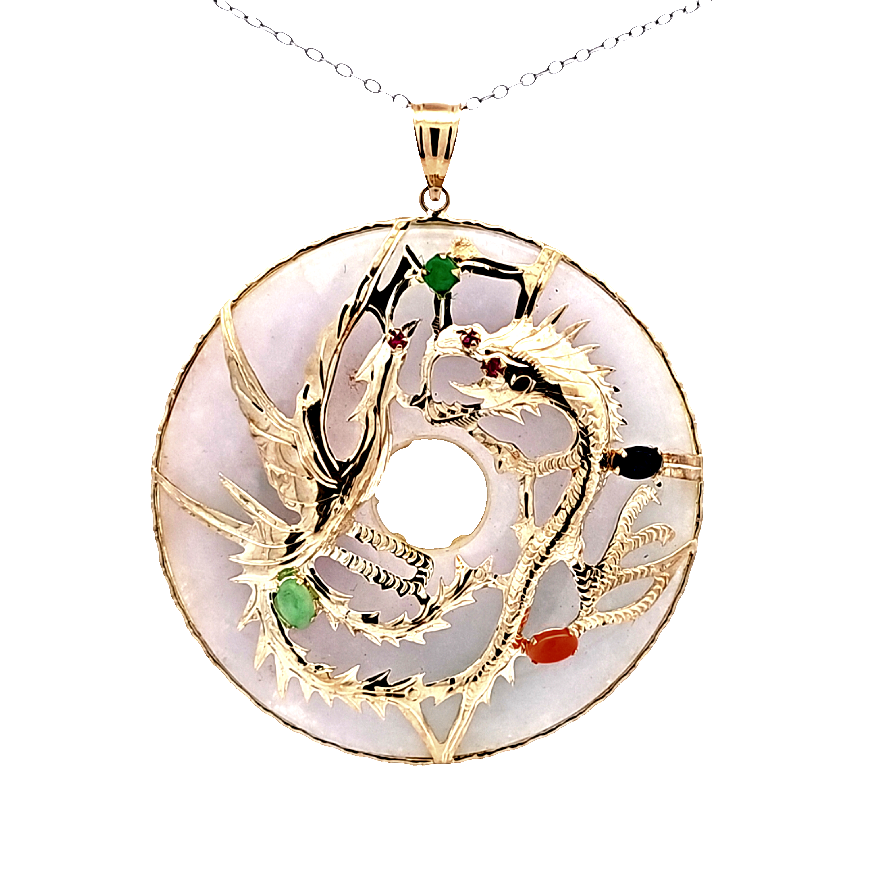 14K Yellow Gold Green Dragon Jade Pendant | Shin Brothers