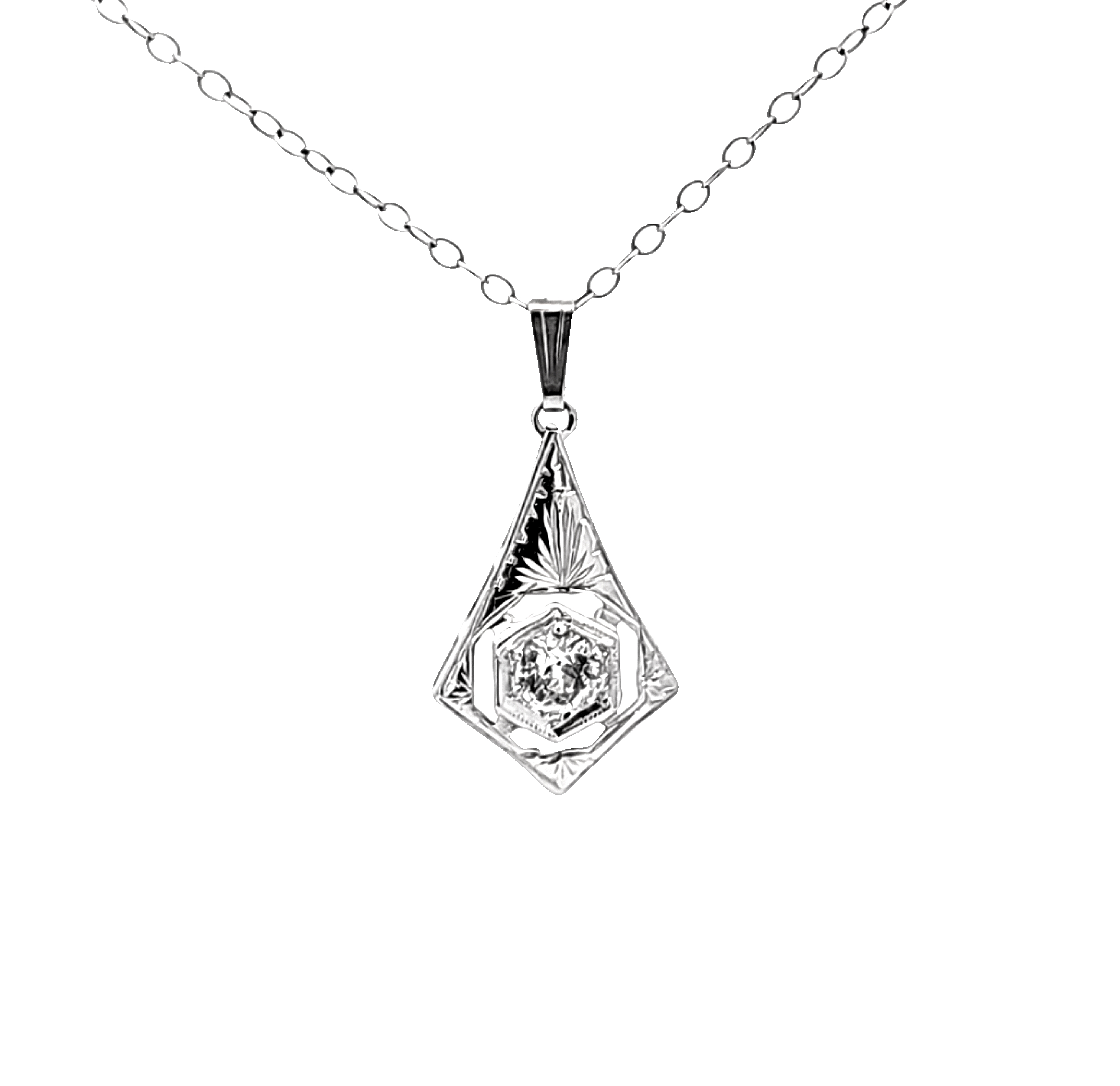 14K White Gold 0.2 ctw Antique Diamond Pendant  | Shin Brothers