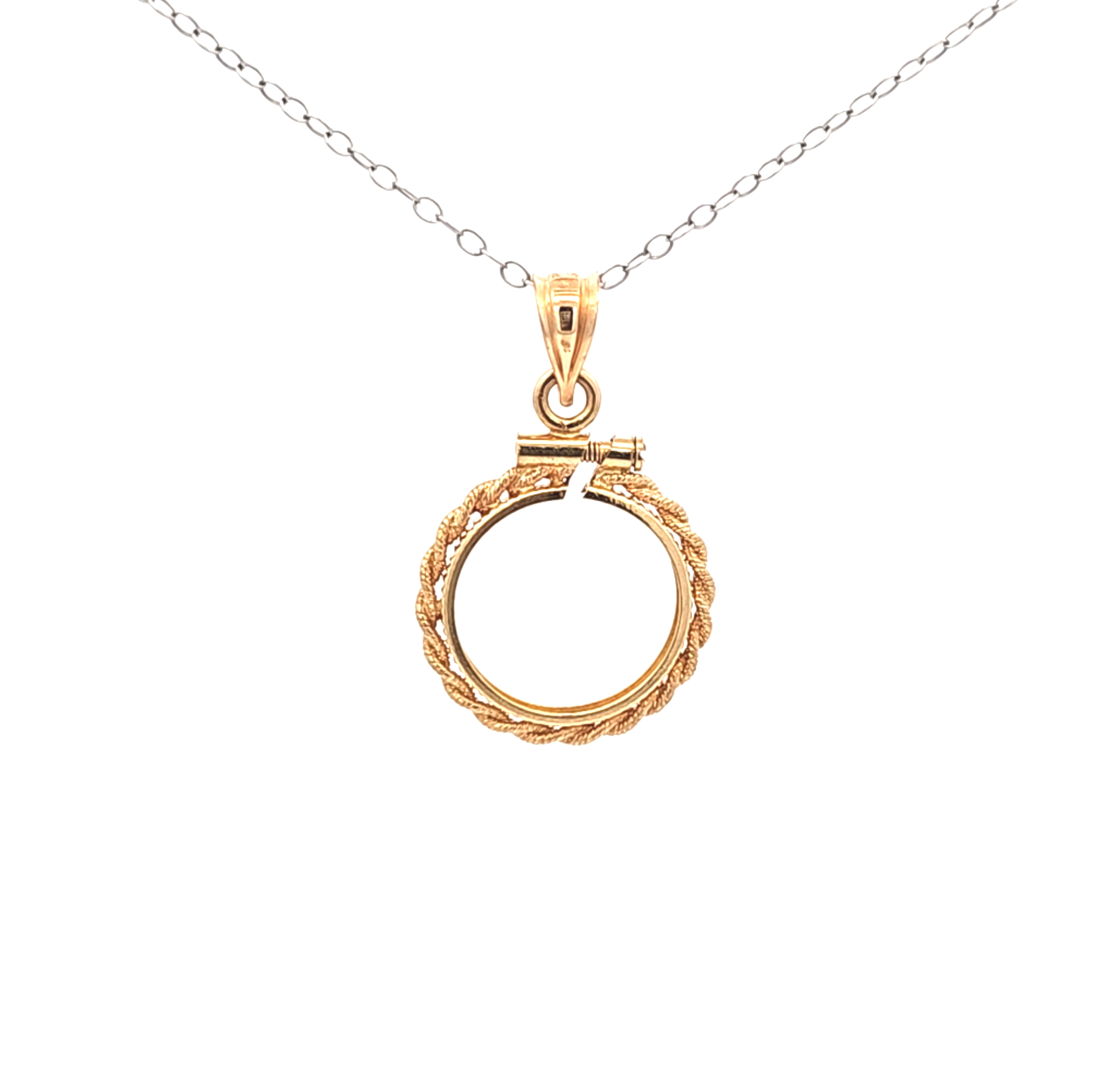 14K Yellow Gold 12mm Small Coin Holder Charm 50004398 | Shin Brothers