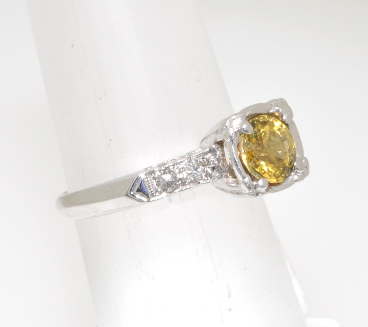 14K White Gold Yellow Sapphire Ring with Diamonds 12001563 | Shin Brothers*