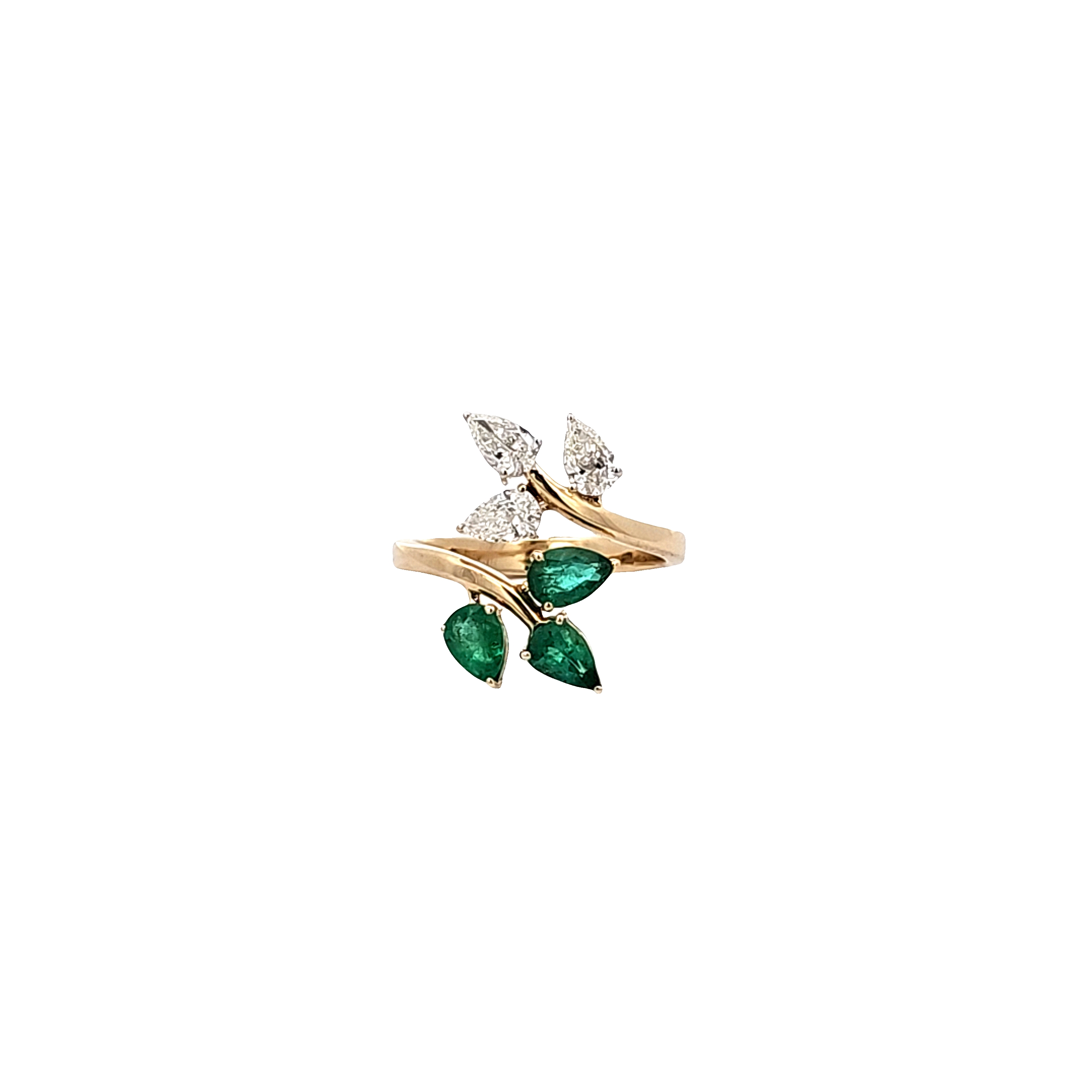 14K Yellow Gold Emerald and Diamond Leaf Ring 12003351 | Shin Brothers