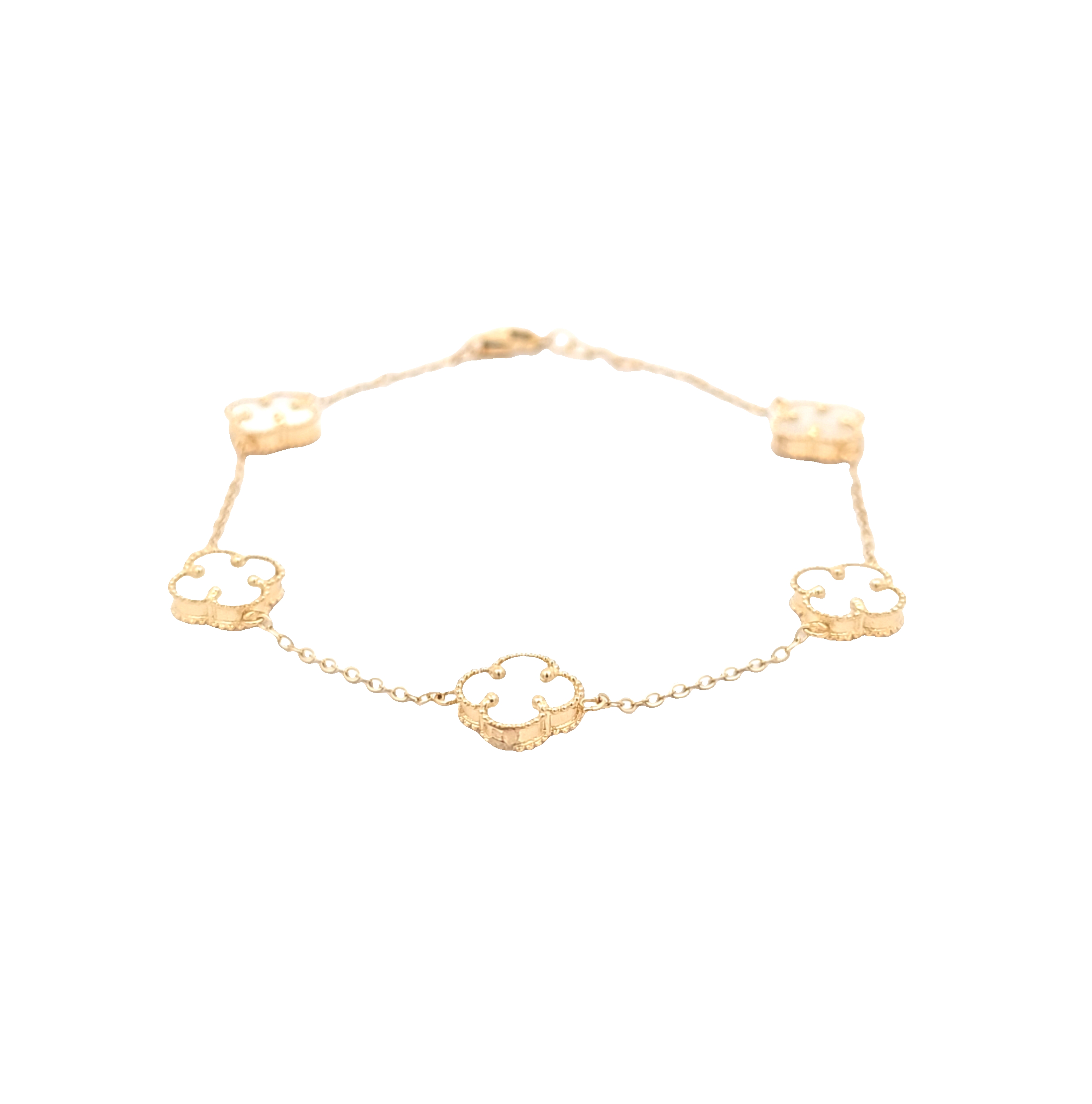 14K Yellow Gold Mother of Pearl 7.5" Clover Bracelet 22001041 | Shin Brothers 14K Yellow Gold Mother of Pearl 7.5" Clover Bracelet 22001041 | Shin Brothers