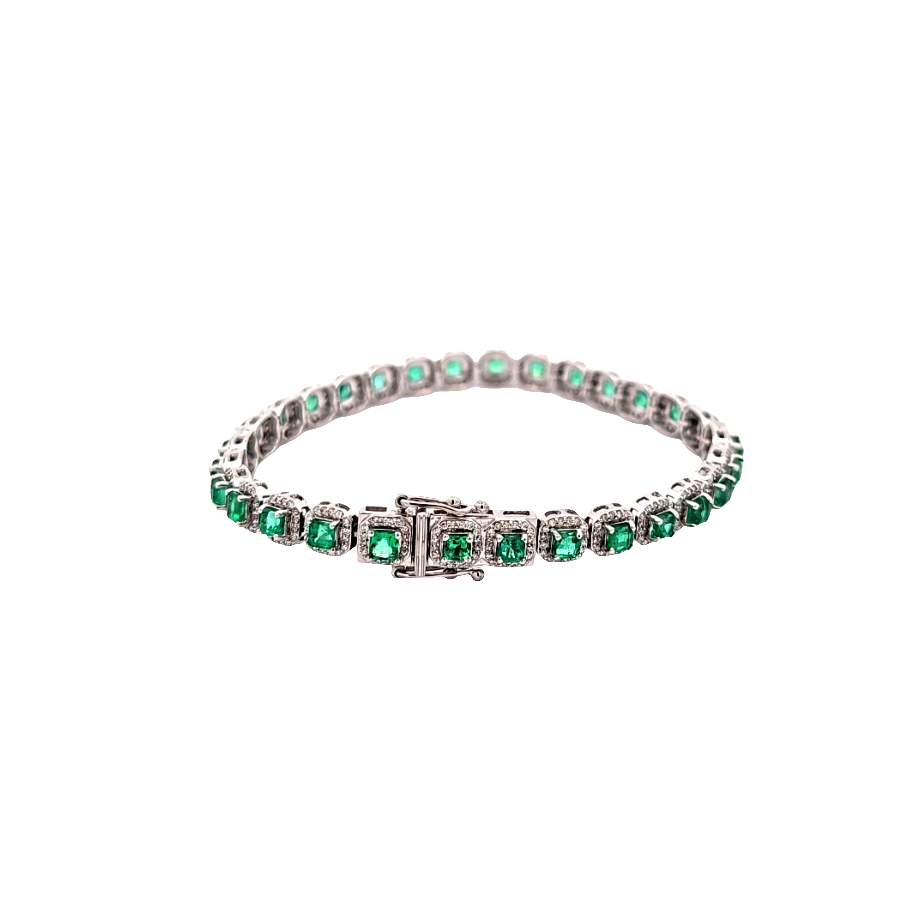 14K White Gold Emerald Diamond Bracelet 21001028 | Shin Brothers