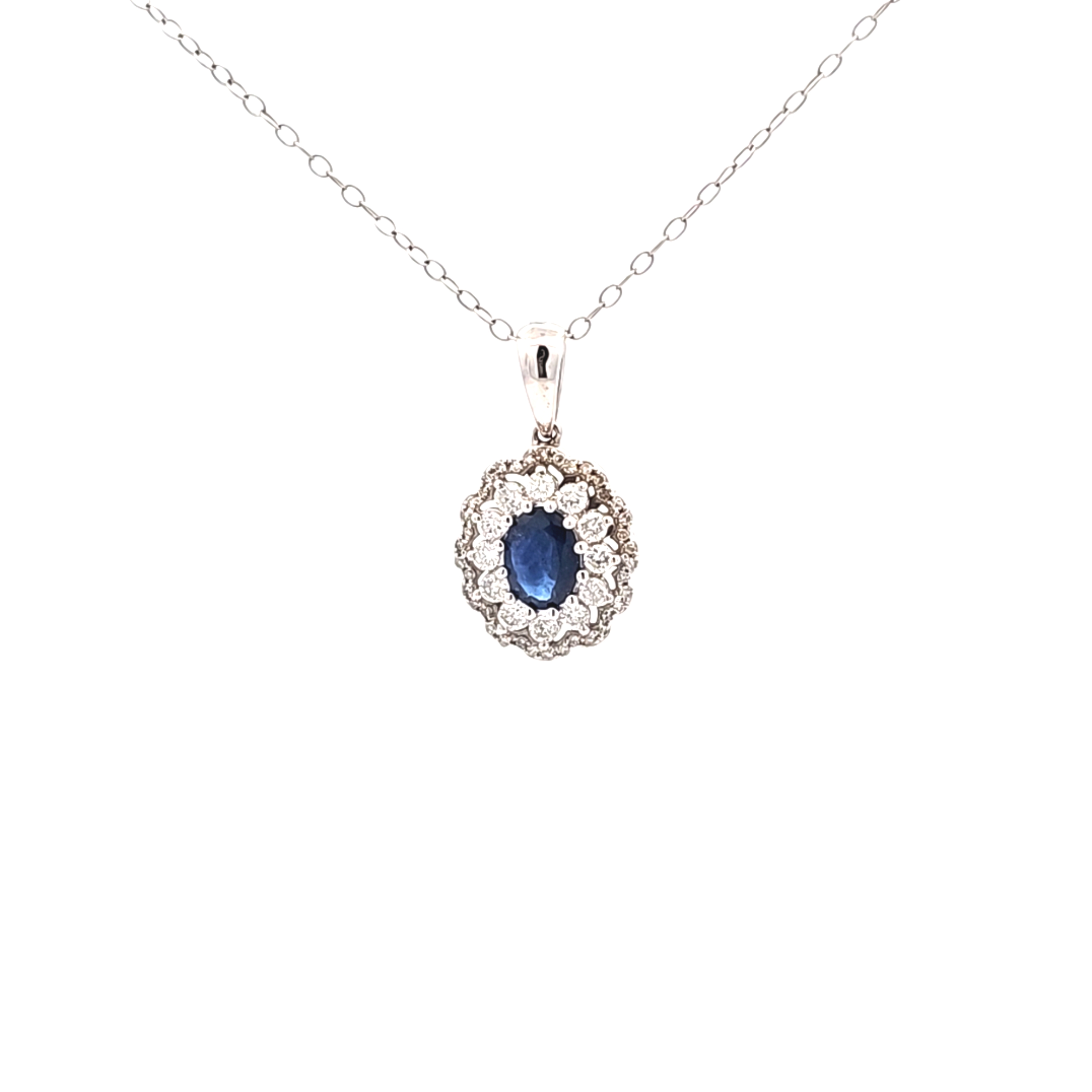 14K White Gold Sapphire Diamond Oval Pendant 51002284 | Shin Brothers