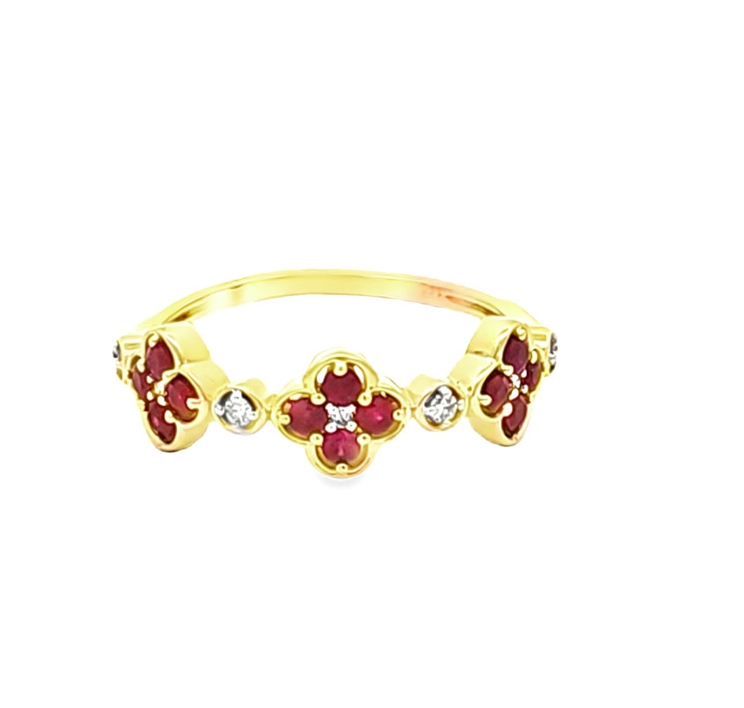 14K Yellow Gold Ruby and Diamond Flower Band 12003364 | Shin Brothers** 14K Yellow Gold Ruby and Diamond Flower Band 12003364 | Shin Brothers**