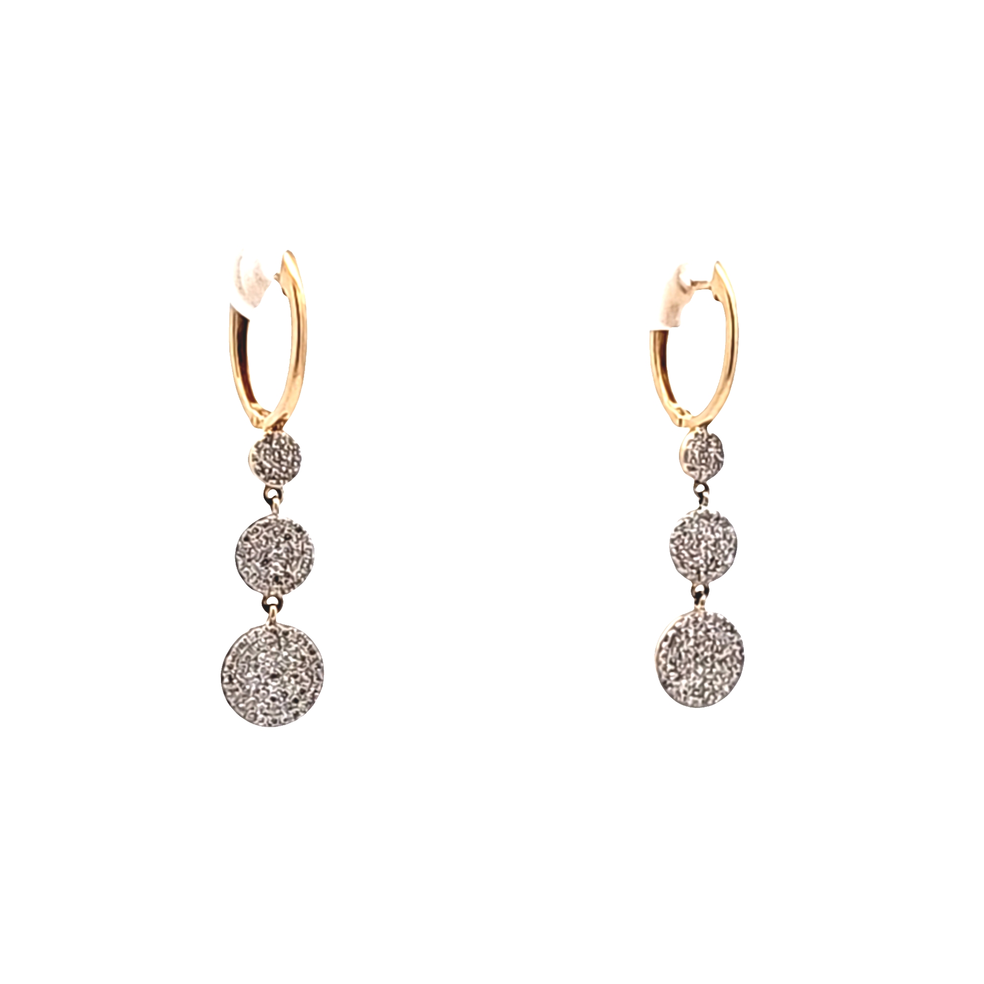 14K Yellow Gold Pavé Diamond Circle Drop Earrings | Shin Brothers Jewelers Inc.