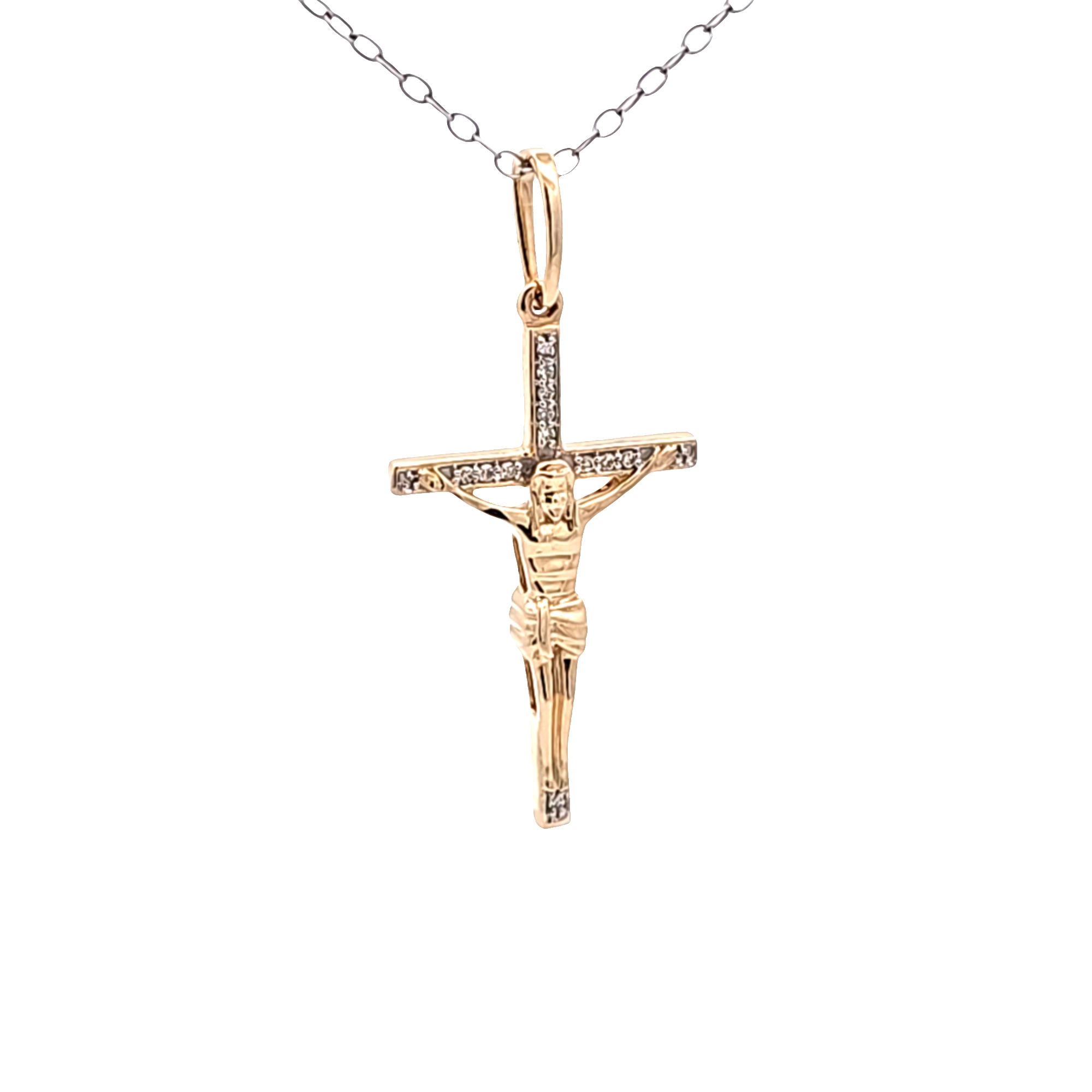 14K Yellow Gold Diamond Crucifix Charm | Shin Brothers Jewelers Inc.
