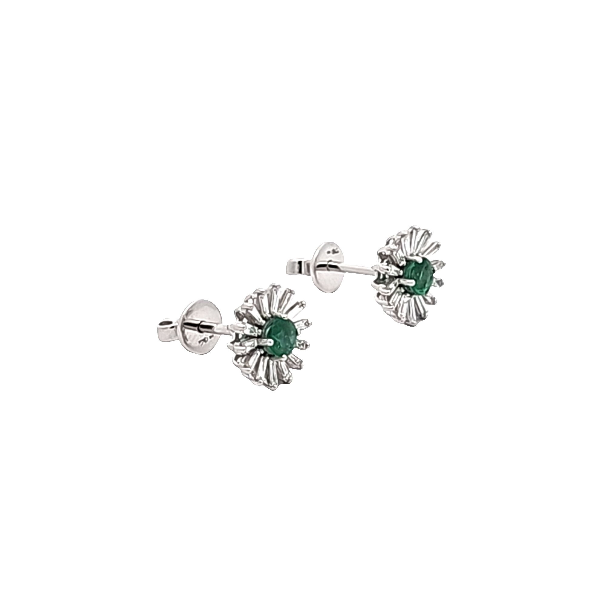 14K White Gold Emerald/Diamond Flower Earrings 42003610 | Shin Brothers