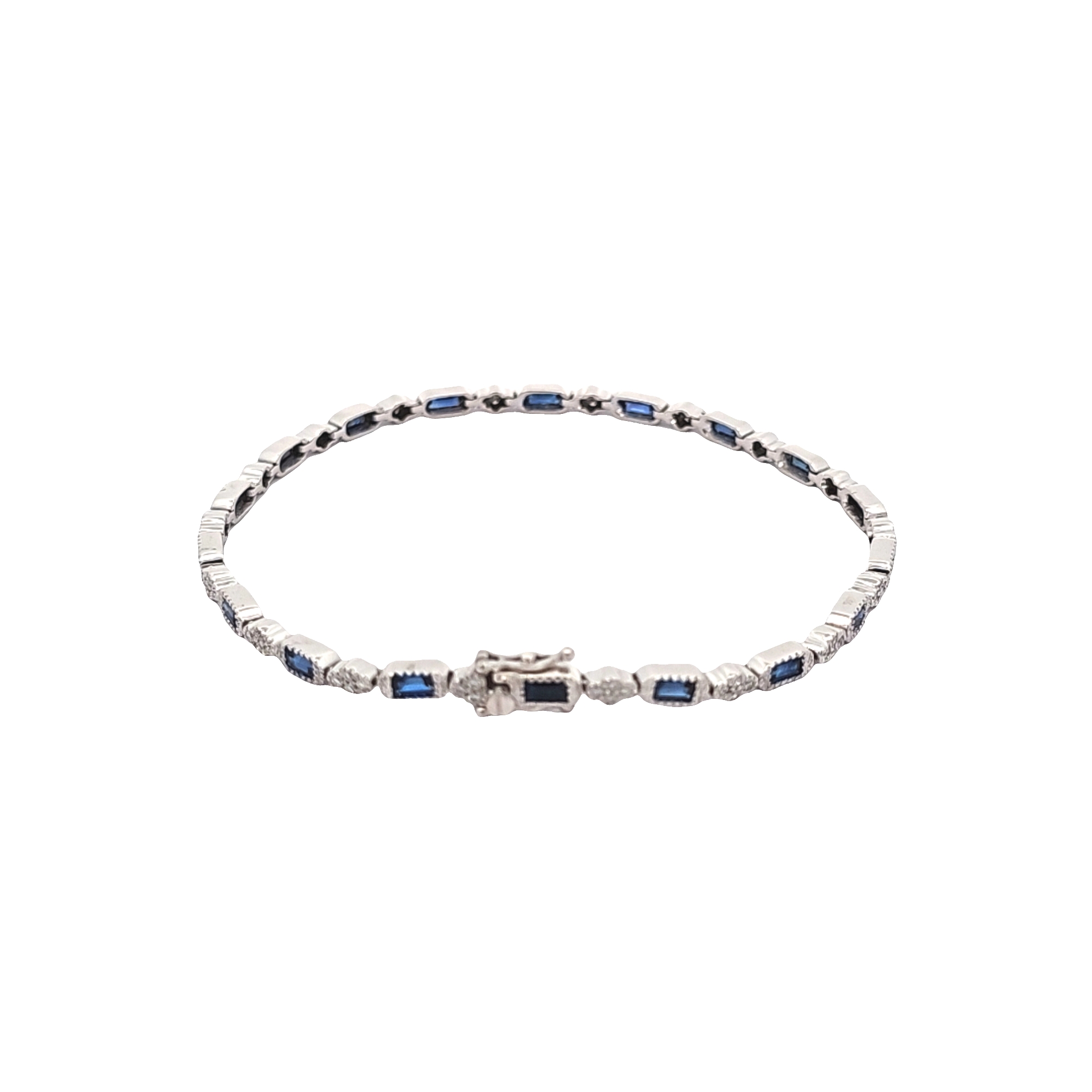 14K White Gold Sapphire Diamond Baguette Tennis Bracelet 21001033 | Shin Brothers