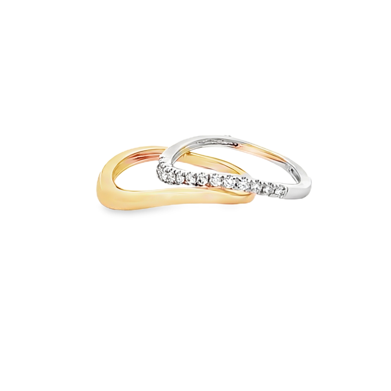 14K White and Yellow Gold Diamond Wavy Stackable Band Set 11007494 By Shin Brothers