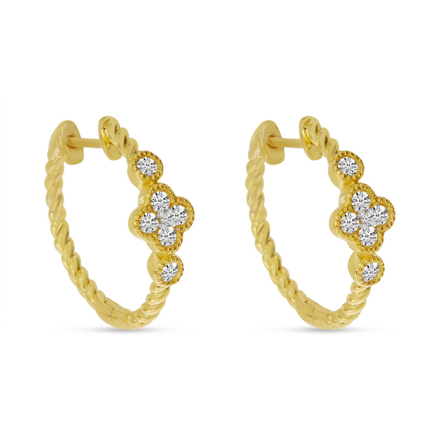 14K Yellow Gold Diamond Clover Twist Hoop Earrings 41002935 | Shin Brothers