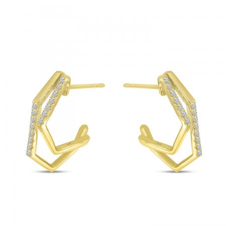 14K Yellow Gold Diamond Geometric Double Hoop Earrings 41002931 | Shin Brothers