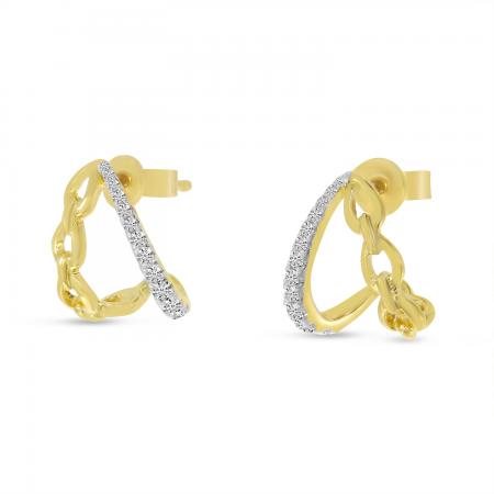 14K Yellow Gold Diamond & Link Split Huggie Earrings 41002933 | Shin Brothers