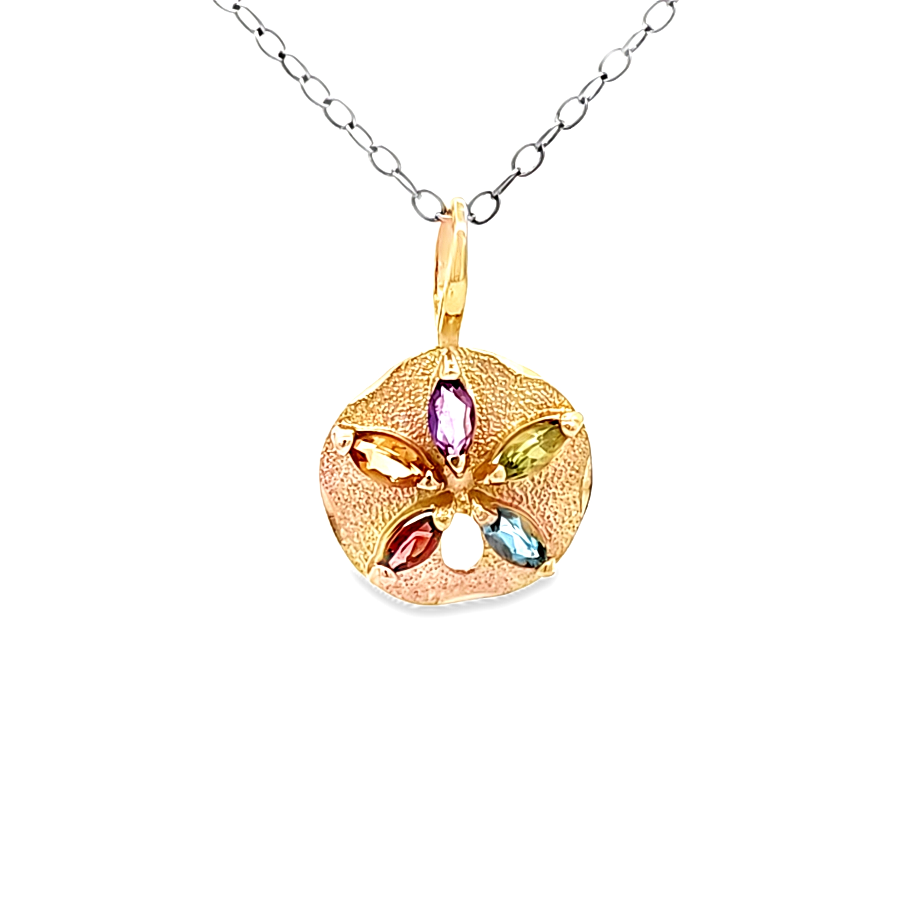 14K Yellow Gold Multicolor Stone Sand dollar Pendant 52002459 | Shin Brothers
