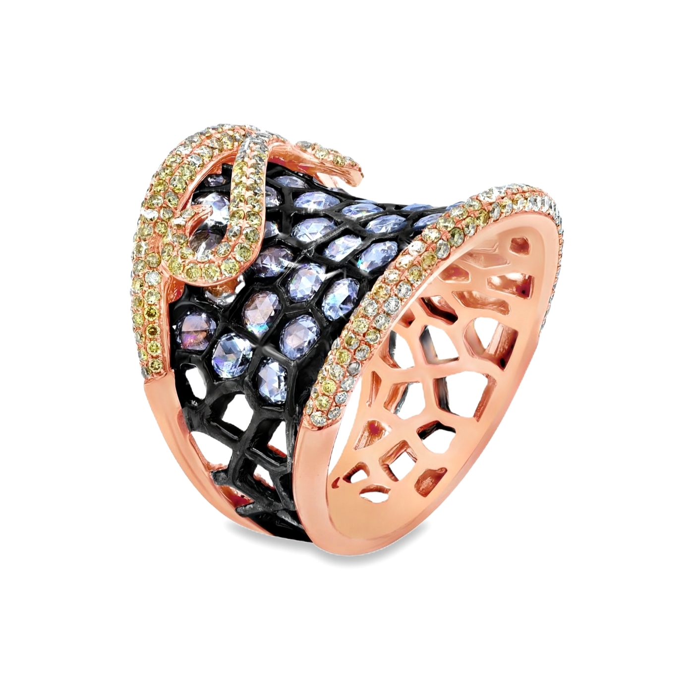 18K Rose Gold Yellow & Rose Cut Diamond Statement Ring RB340 | Shin Brothers