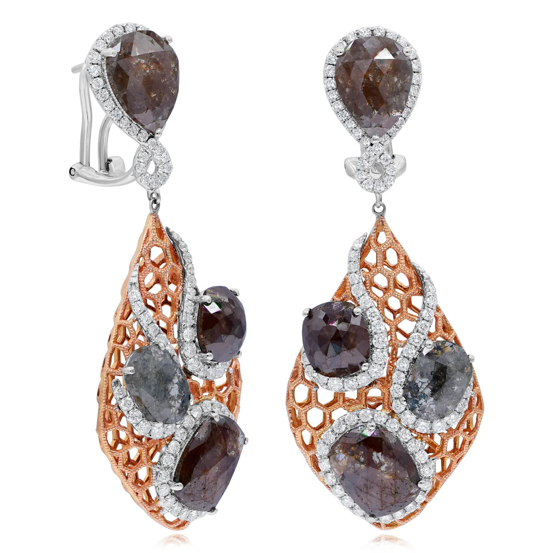 18K Rose & White Gold Diamond Earrings EE415 | Shin Brothers*