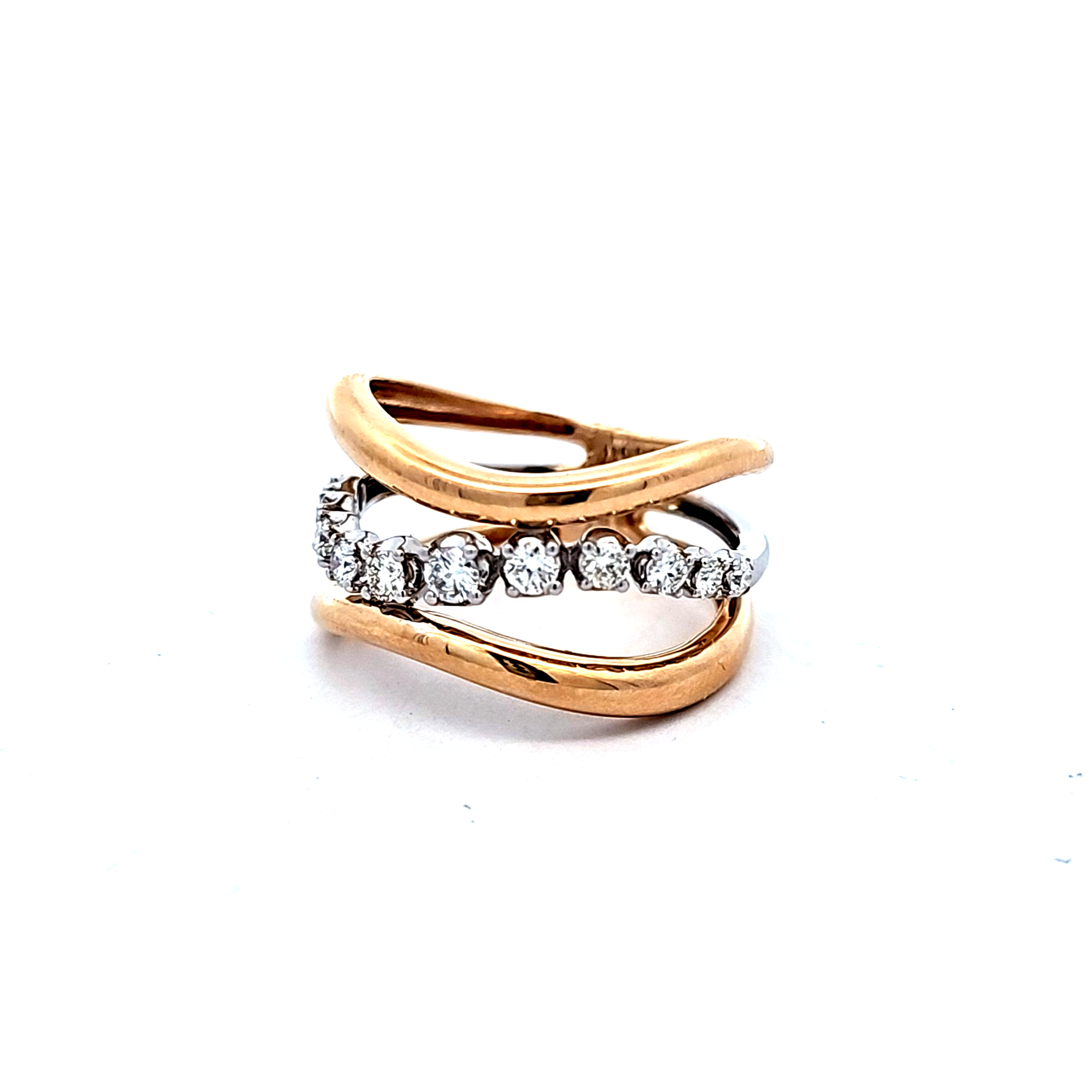 14K Two Tone Gold Interwoven Diamond Ring 11007531 | Shin Brothers